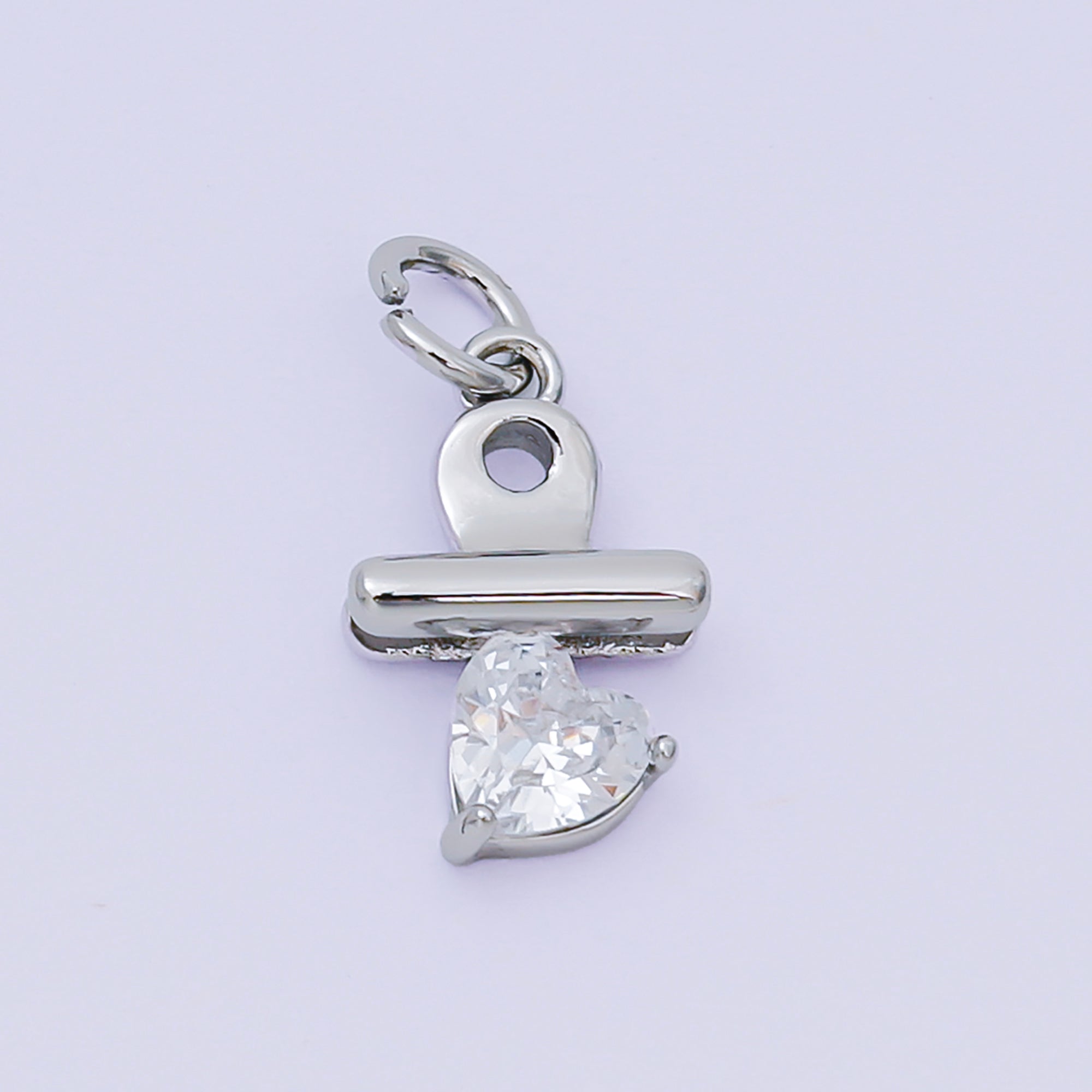24K Gold Filled 13.5mm Heart-Shaped CZ Binder Clip Charm in Gold & Silver | AH-609