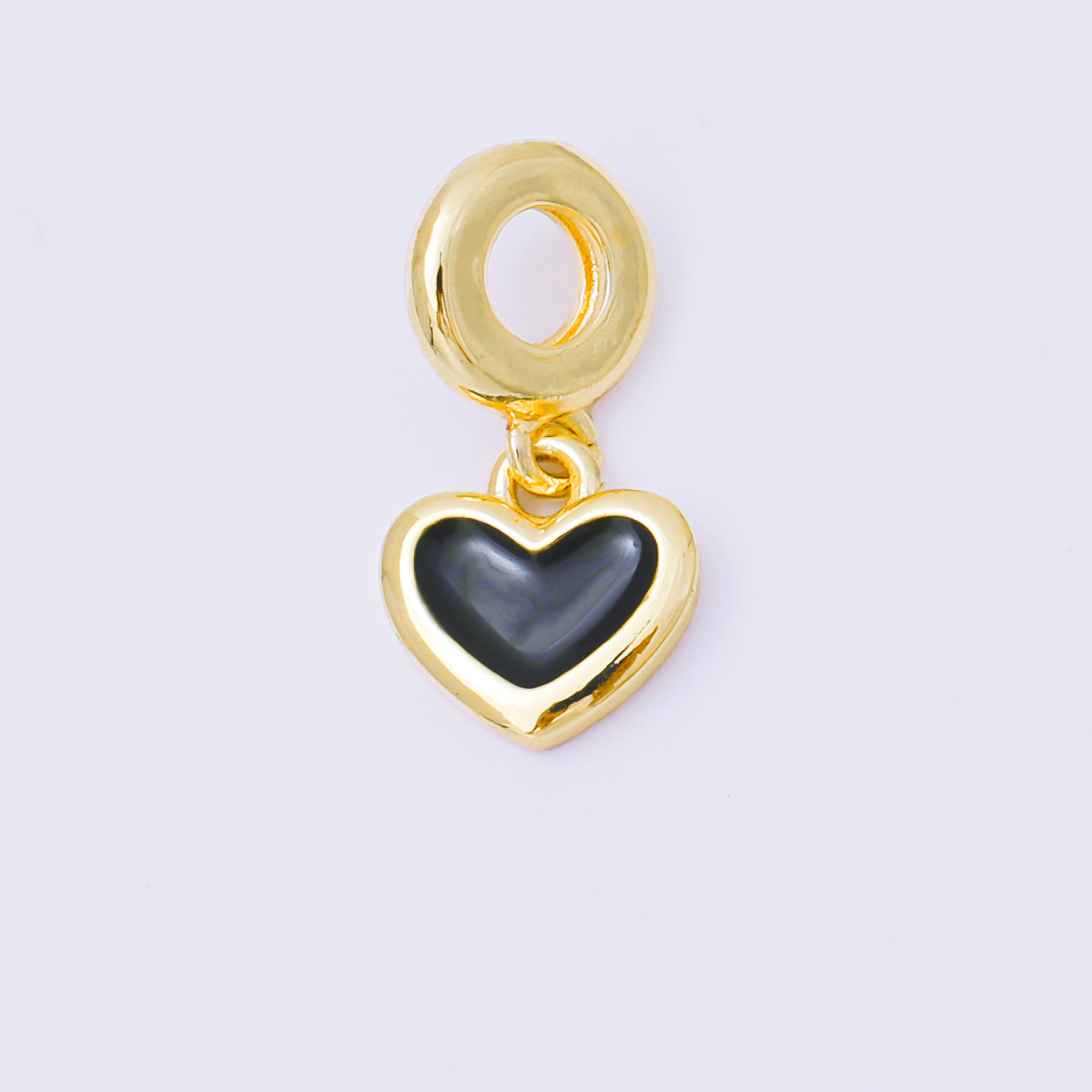 24K Gold Filled 11mm Red, Black, & White Enamel Heart Rondelle Drop Charm | AC1630 AH636