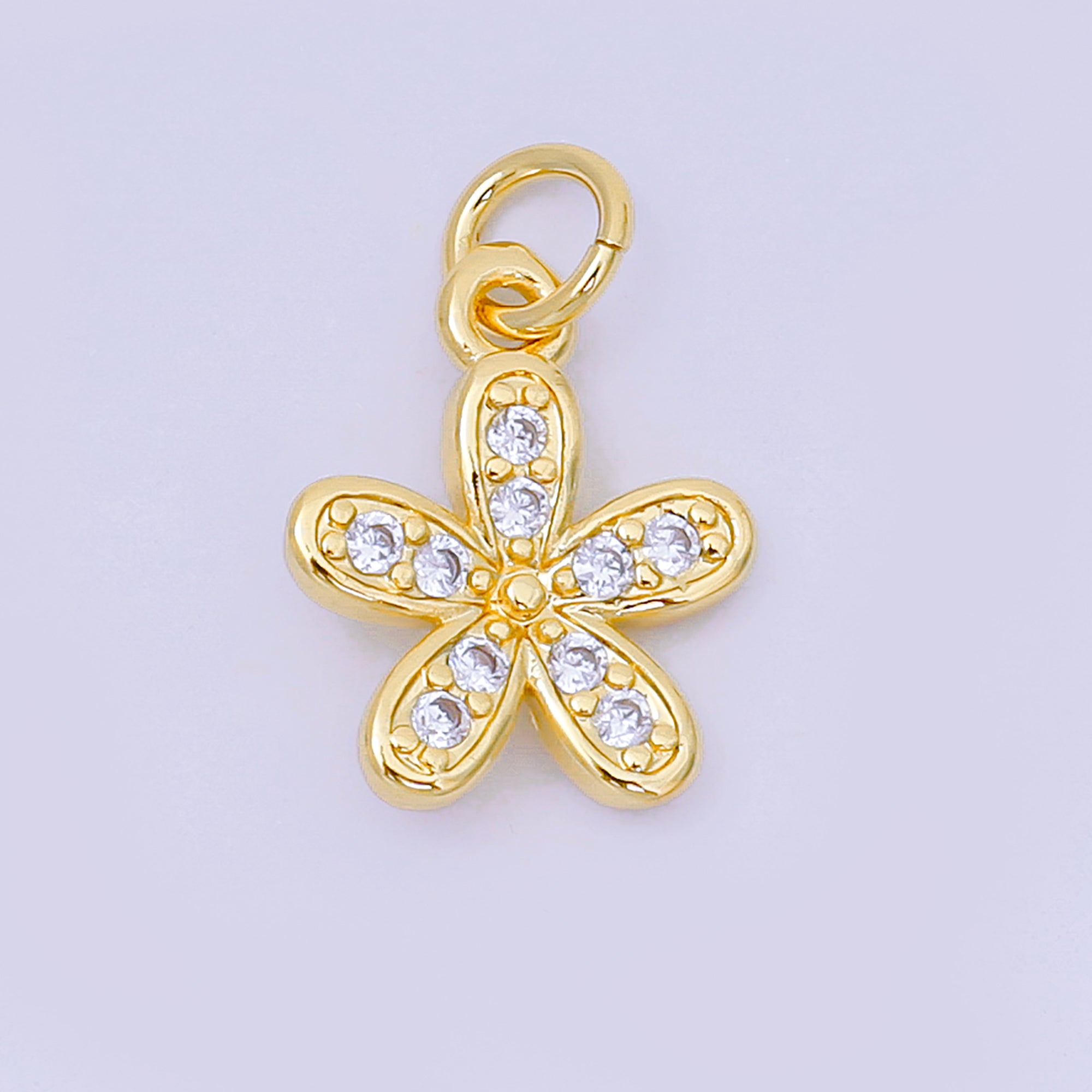 24K Gold Filled 13mm Micro Paved CZ Blooming Flower Charm | AH-645