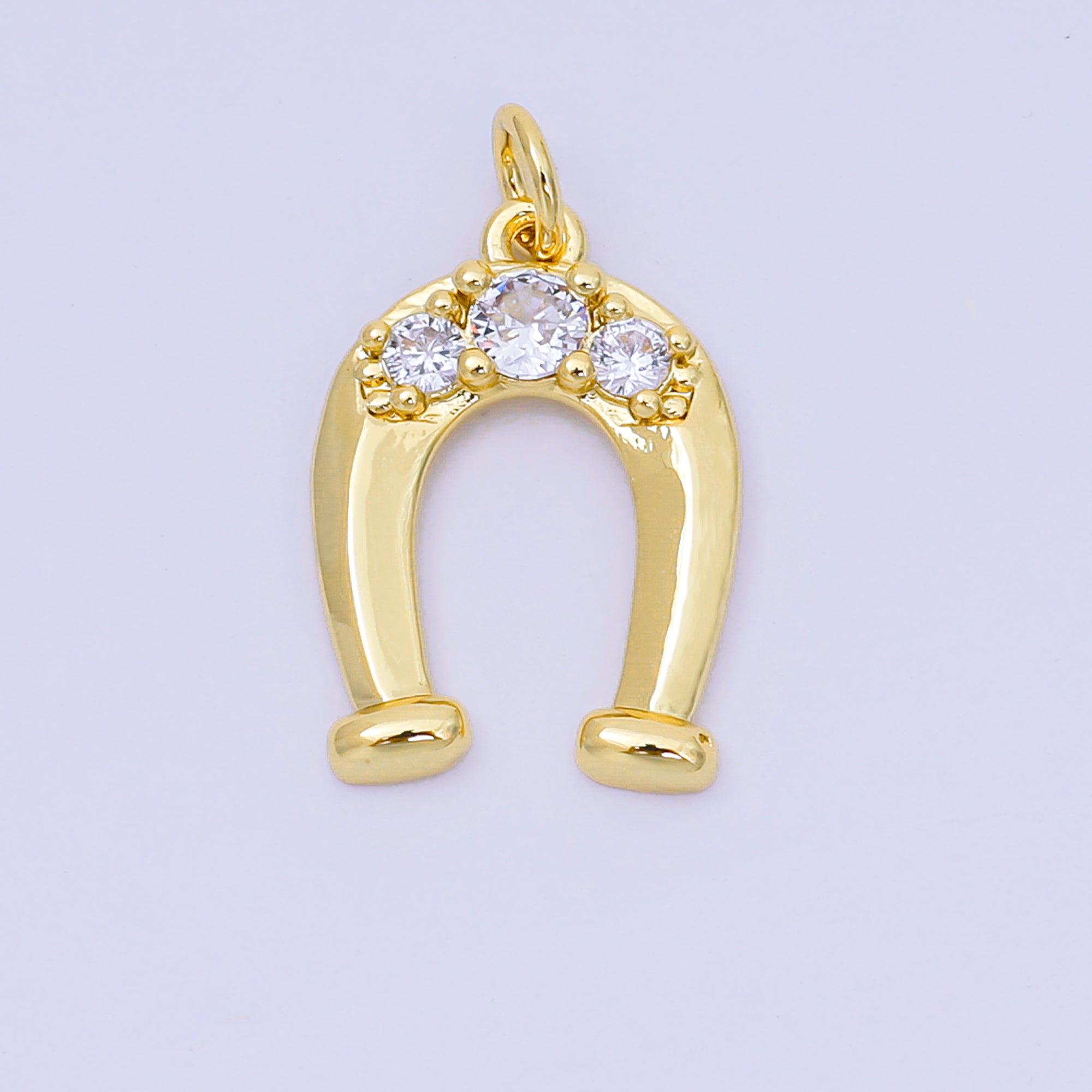24K Gold Filled 19mm Triple Micro Paved CZ Horseshoe Dainty Charm | AH-646