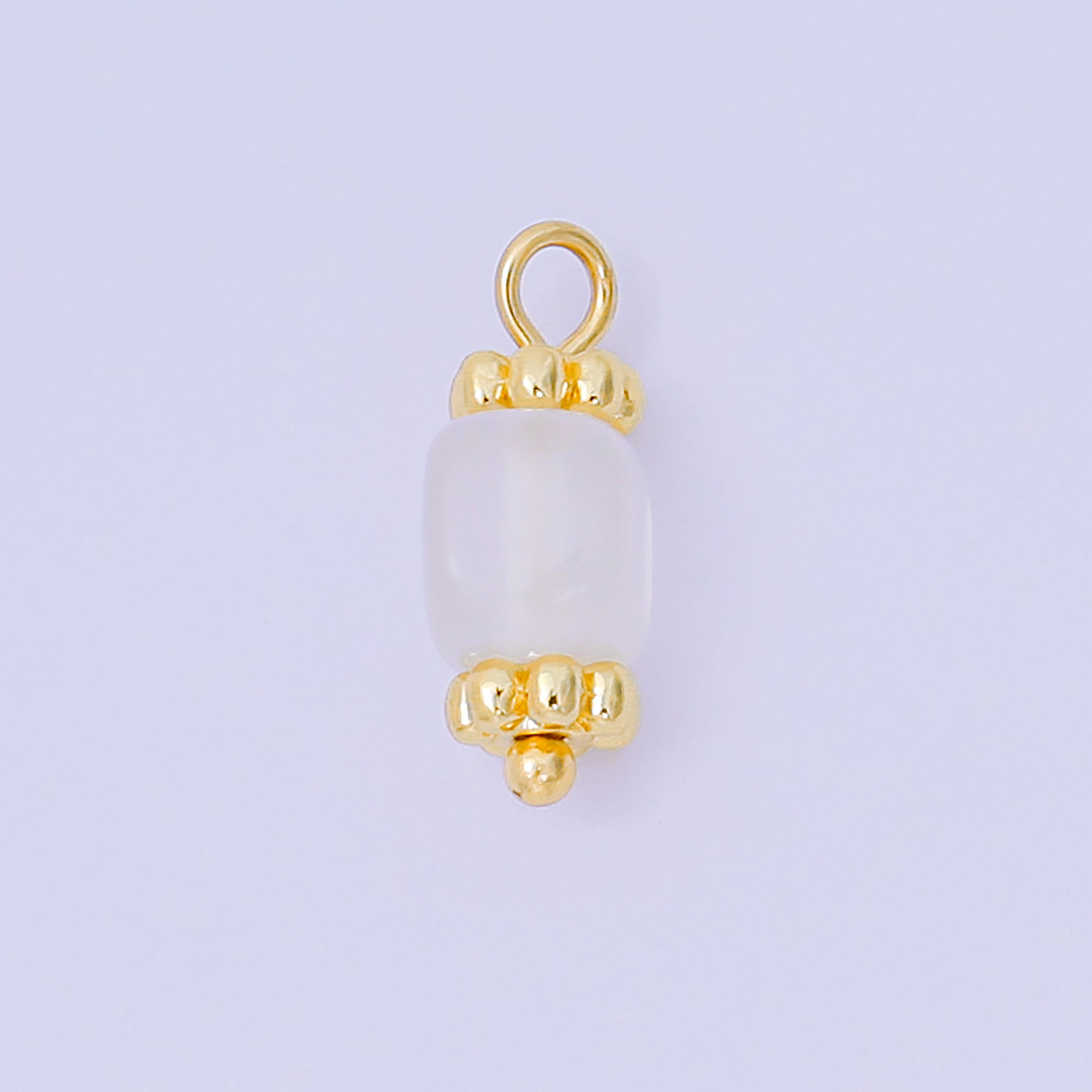 24K Gold Filled 12mm White Acrylic Art Barrel Bead Crown Charm | AH-664
