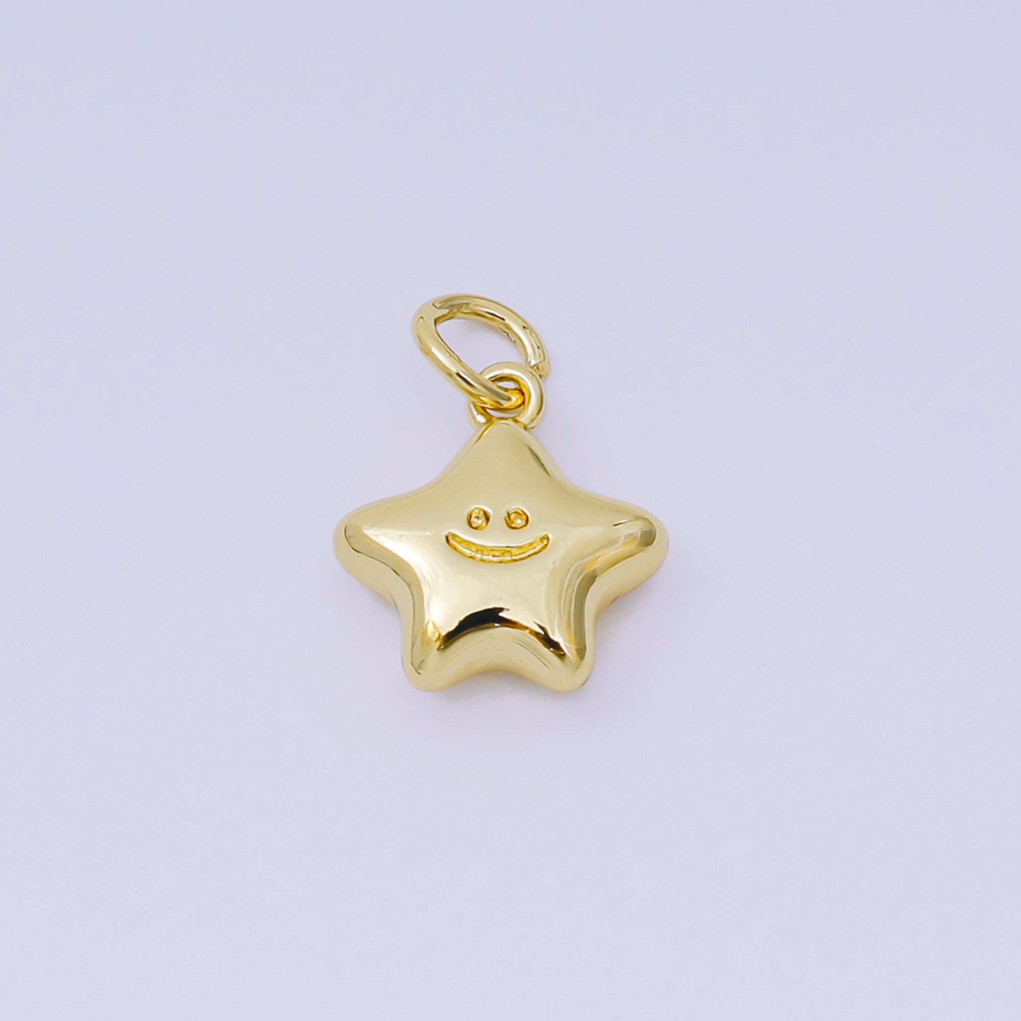 24K Gold Filled 12mm Happy Face Shiny Star Charm in Gold & Silver | AH-670