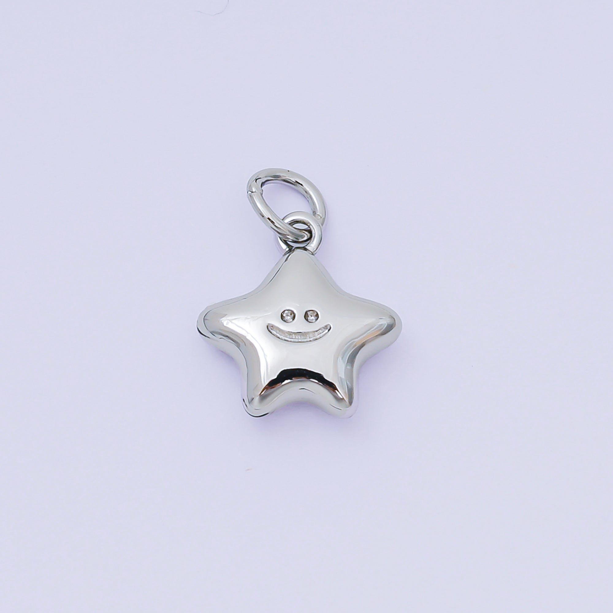 24K Gold Filled 12mm Happy Face Shiny Star Charm in Gold & Silver | AH-670