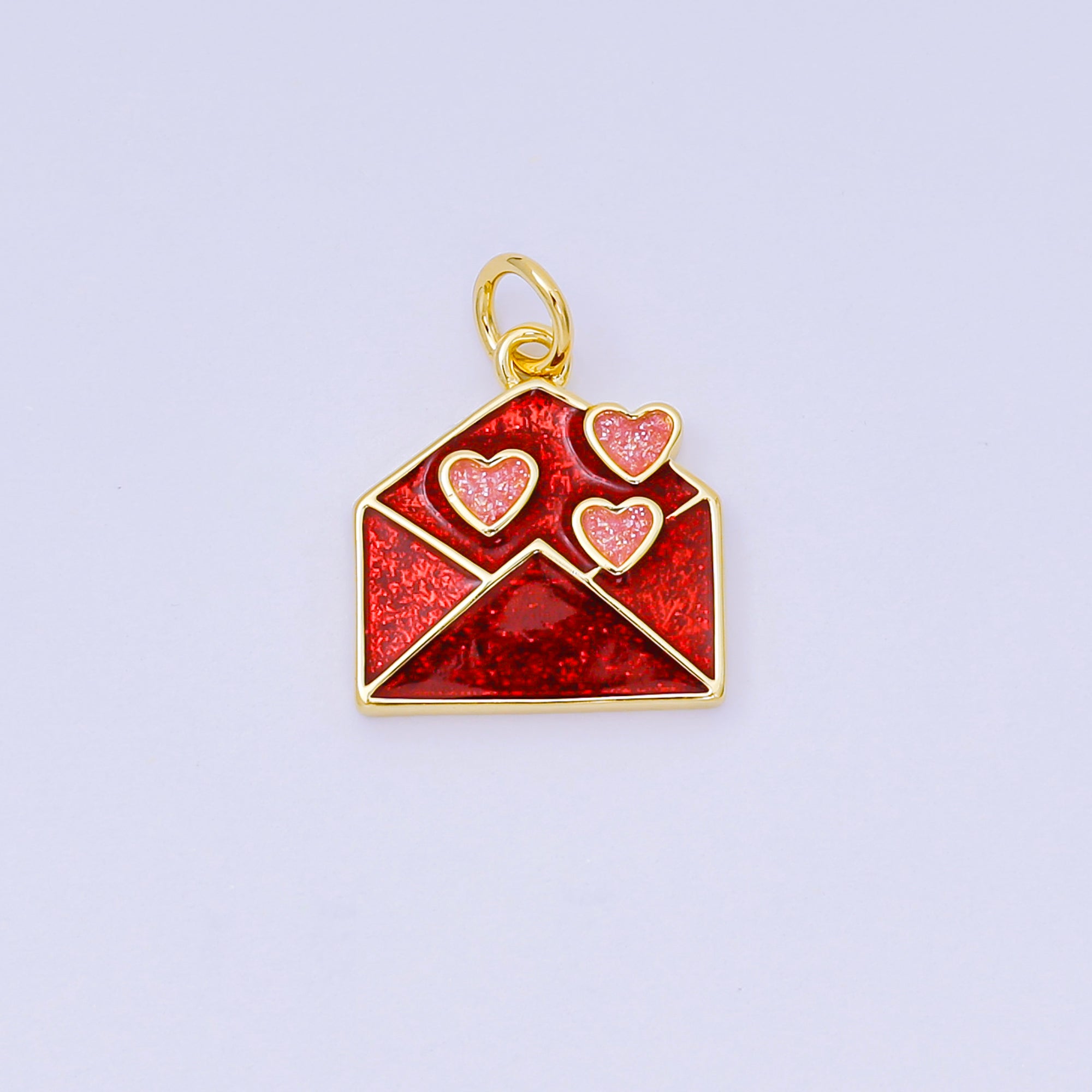 24K Gold Filled 15mm Enamel Art Love Letter Envelope Charm | AH-671
