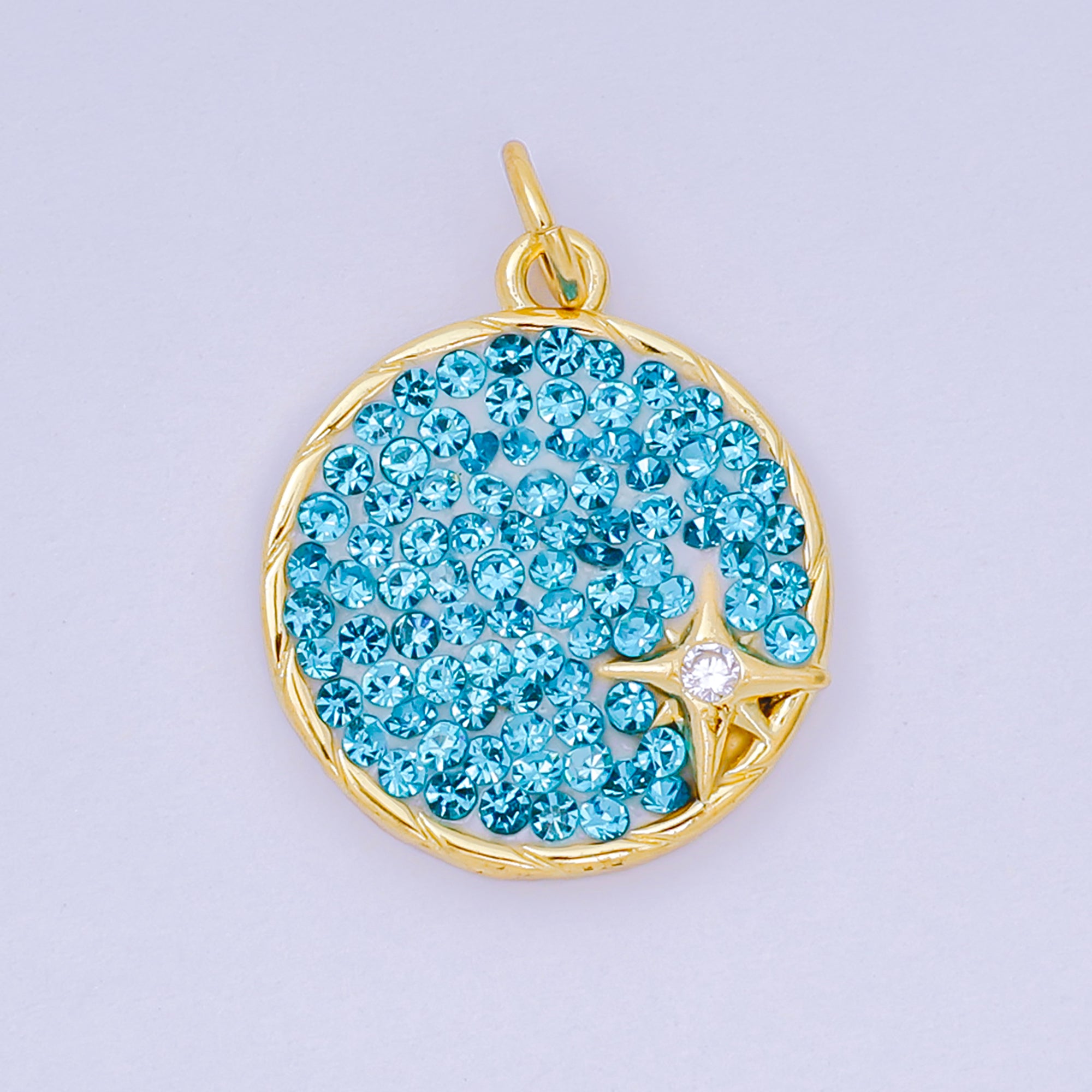 24K Gold Filled 18mm Blue & Red Micro Paved CZ Stars & Moon Constellations Charm | AH-672