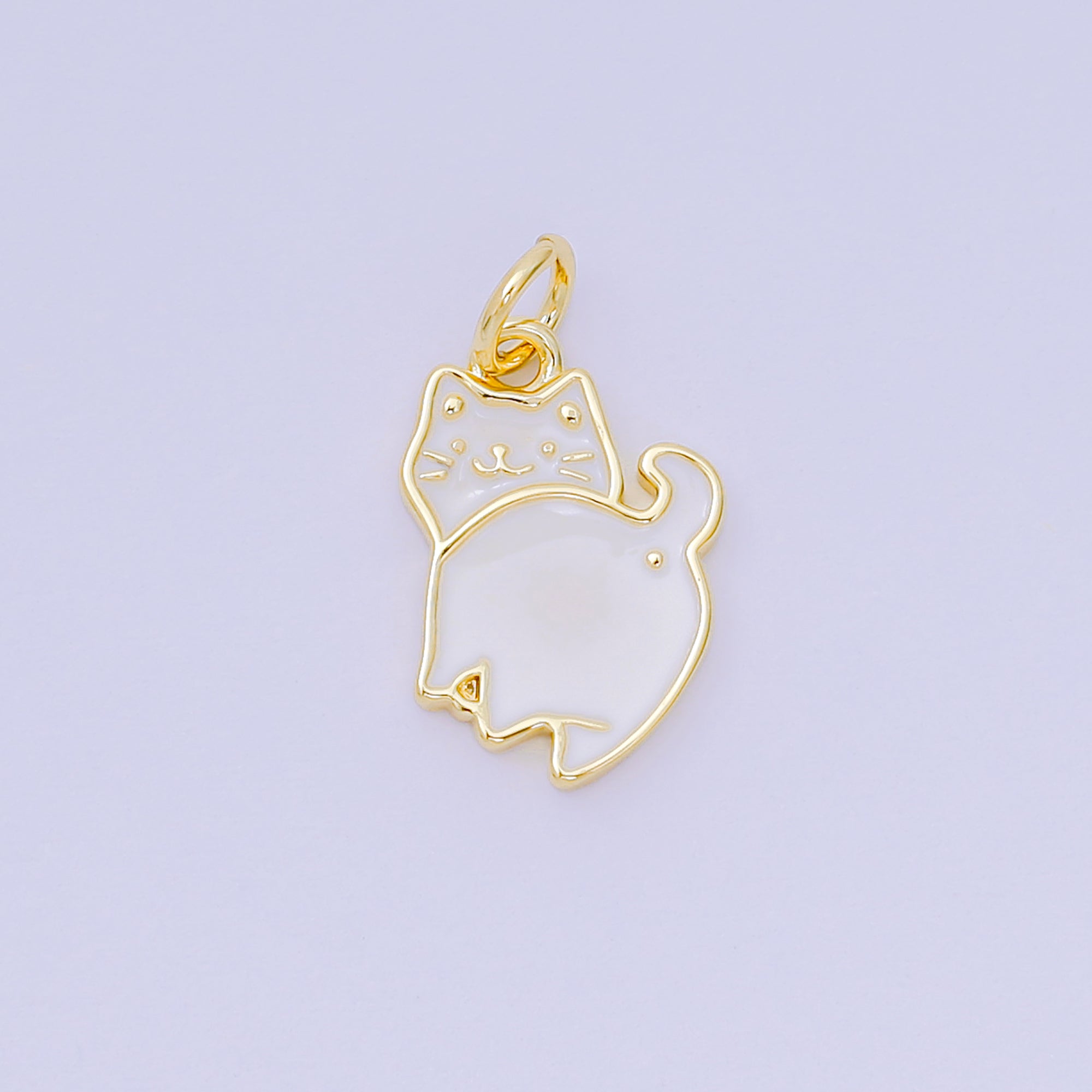 24K Gold Filled 15mm White Enamel Art Cat's Butt Animal Charm | AH-673