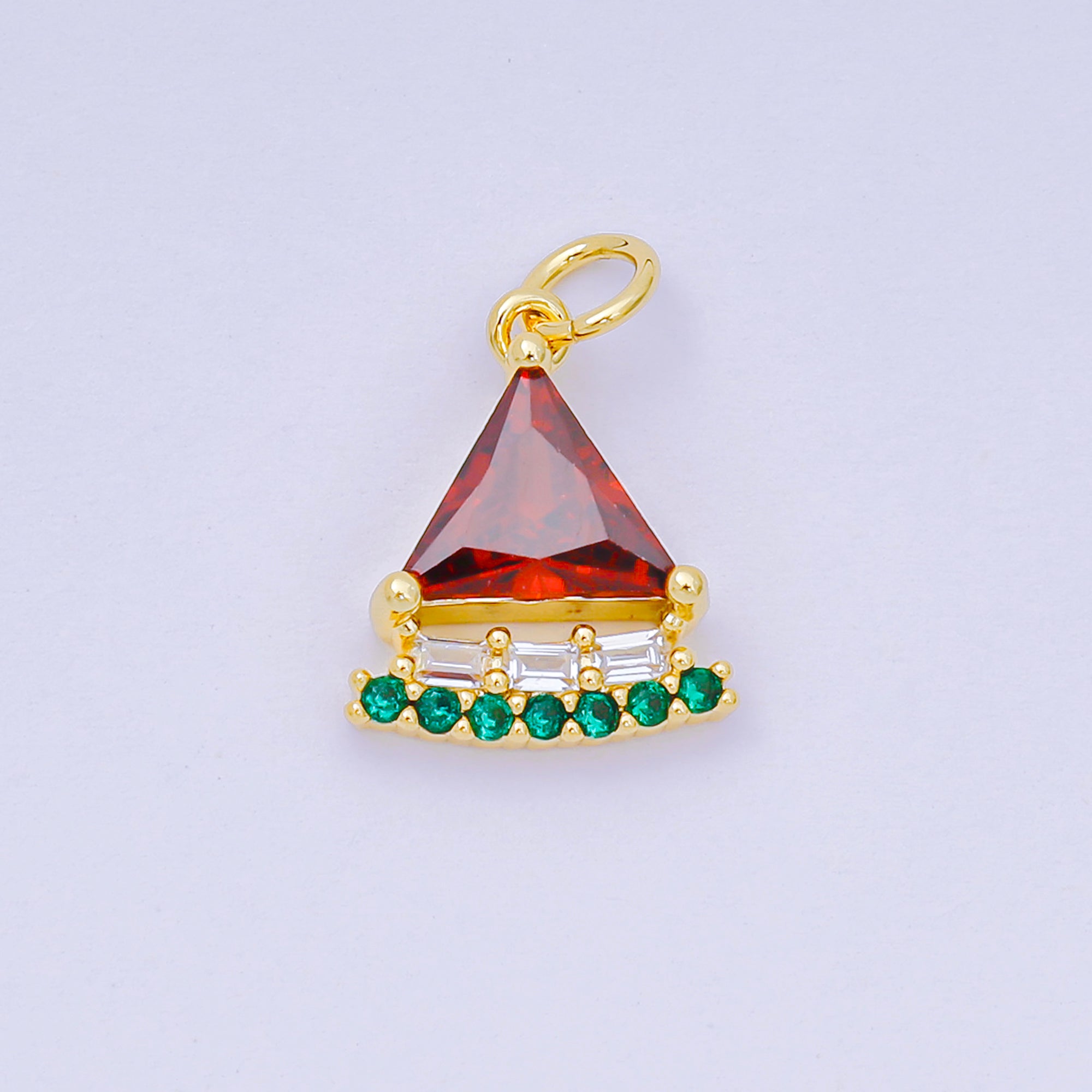 24K Gold Filled 15mm Red Triangle CZ Fancy Watermelon Fruit Charm | AH-681