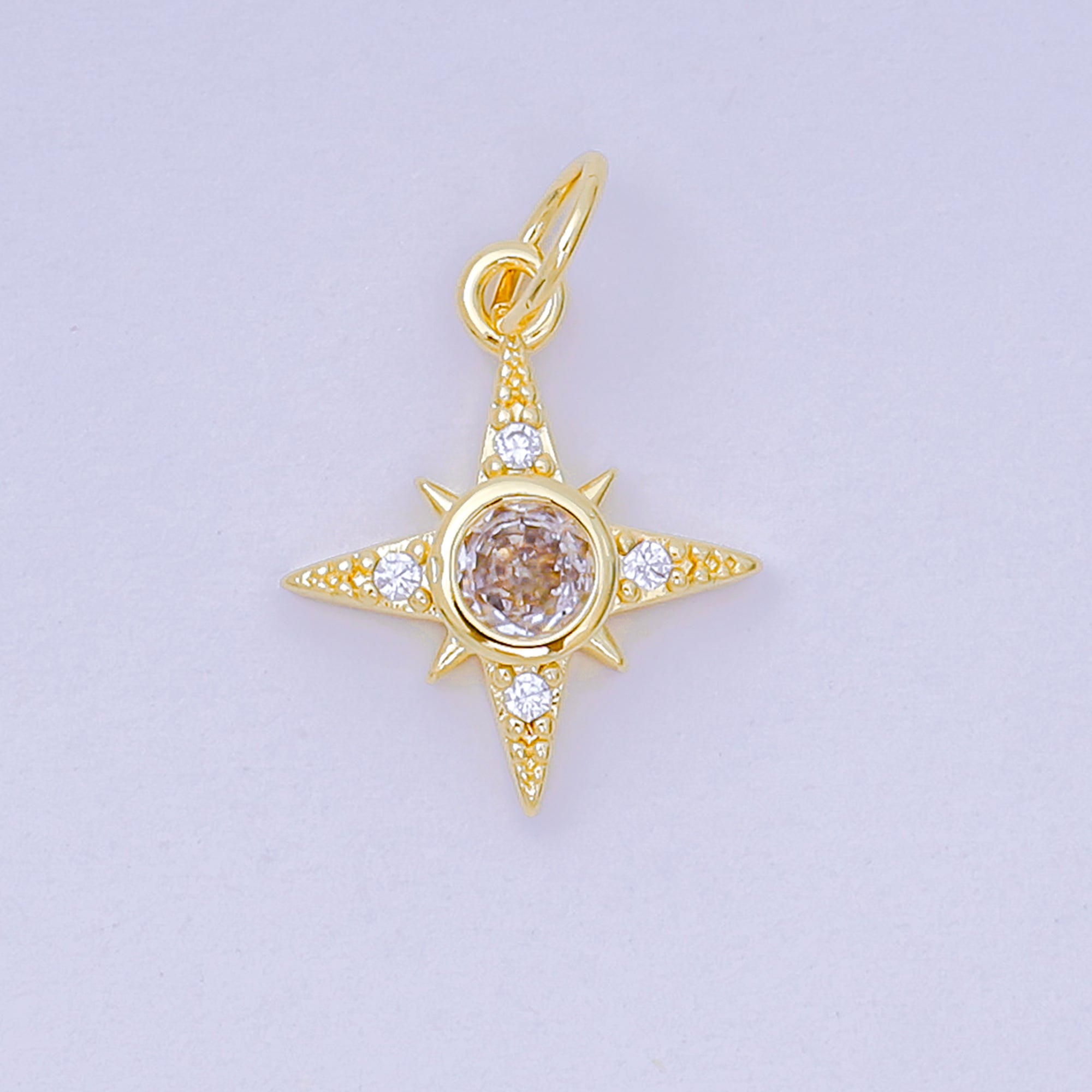 24K Gold Filled 14mm Round CZ North Celestial Star Charm | AH-684