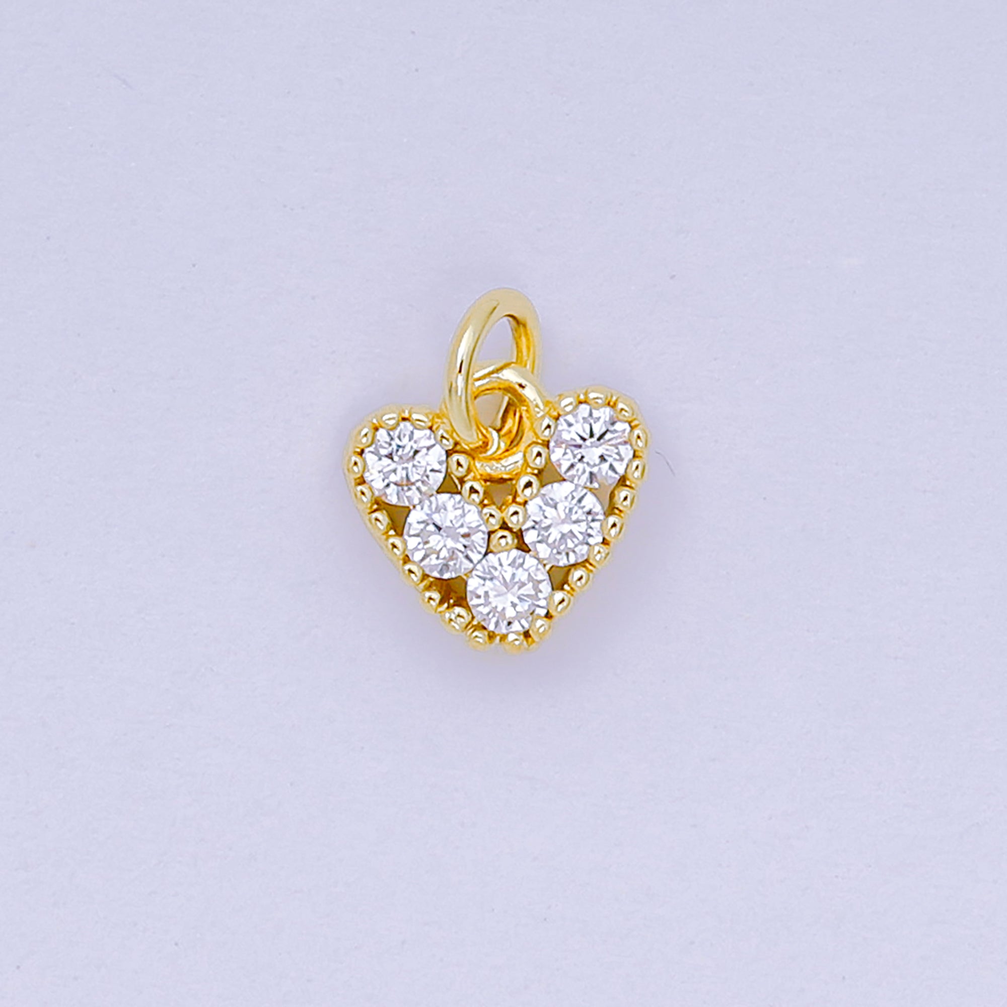 24K Gold Filled 7mm Micro Paved CZ Dainty Bubbly Heart Charm | AH-685