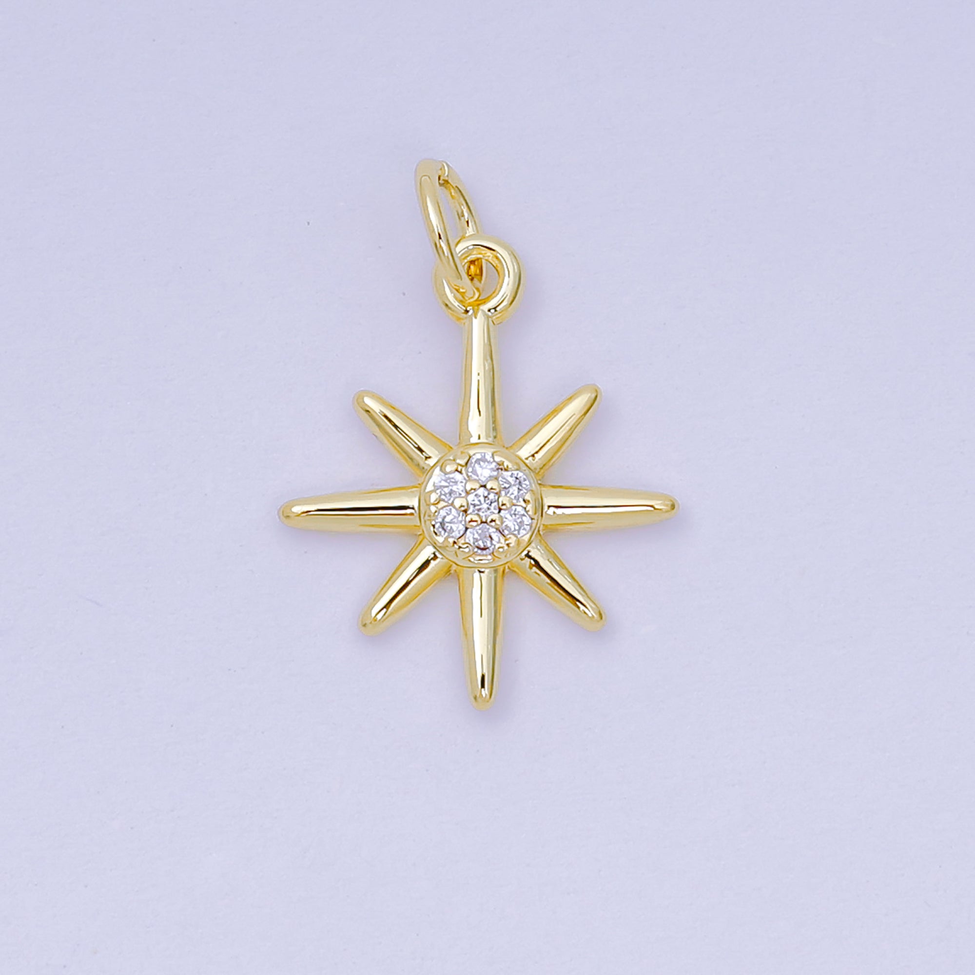 24K Gold Filled 7mm Micro Paved CZ Sunburst Charm | AH-686