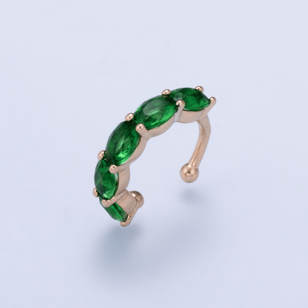Rose Gold Filled 14mm Green CZ Oval Lined Ear Cuff Earrings | AI-00064