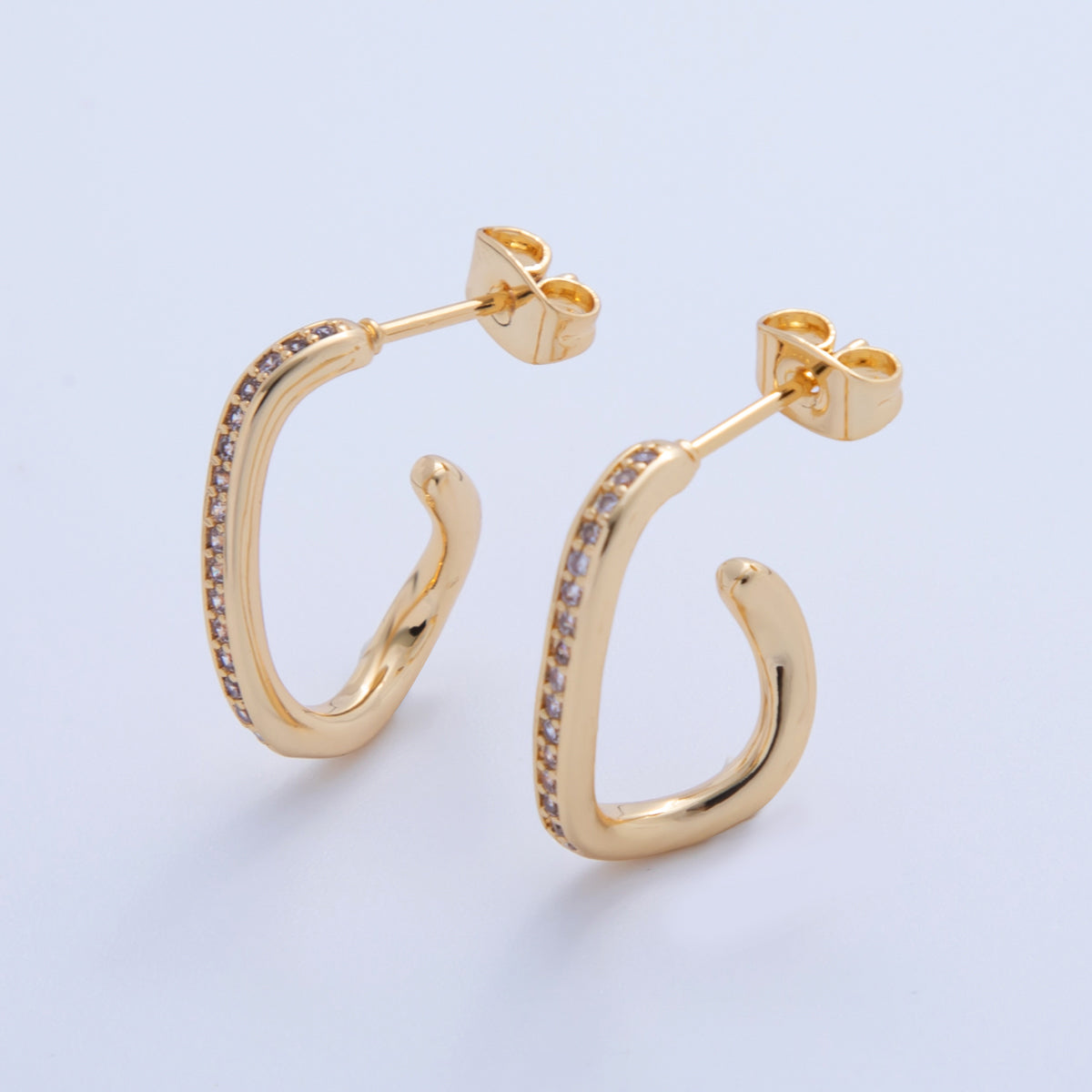 18K Gold Filled Micro Paved CZ C-Shaped Hoop Earrings | AI380