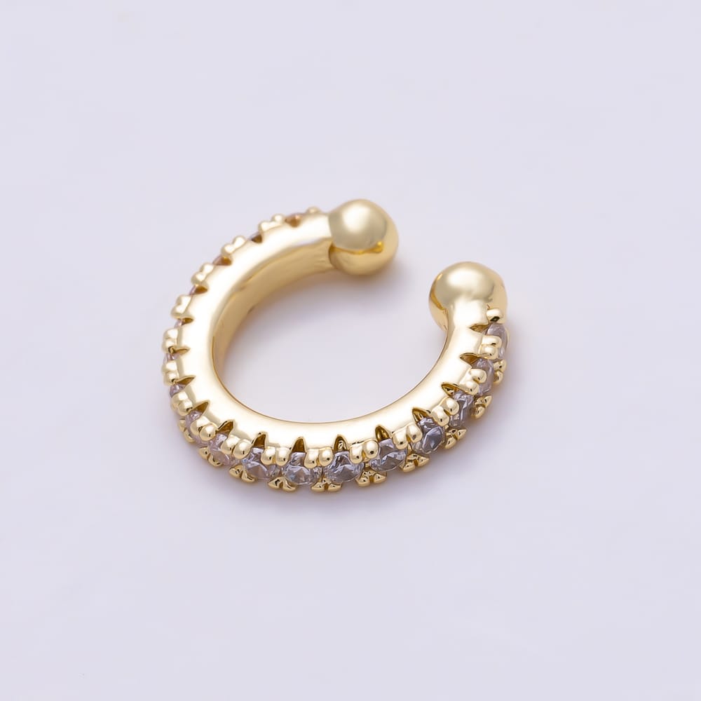 16K Gold Filled 13mm Clear Micro Paved CZ Ear Cuff Earrings | AI-00010