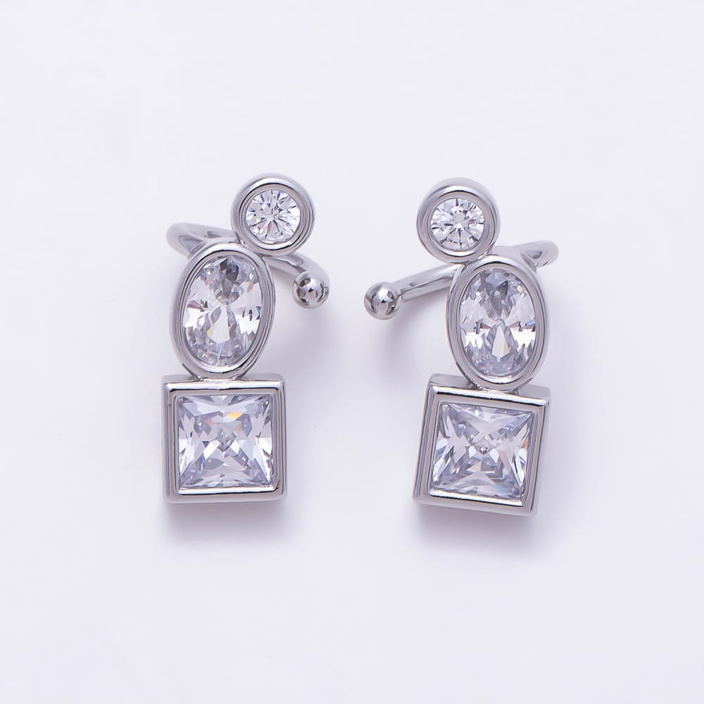 16K Gold Filled 17mm Clear CZ Round Oval Square Bezel Ear Cuff Earrings in Gold & Silver | AI00021 AI00022