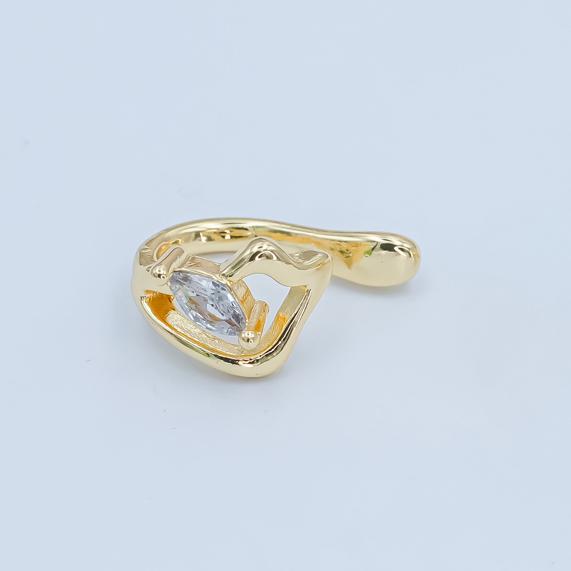 24K Gold Filled Marquise CZ Molten Ear Cuff Earring | AI047