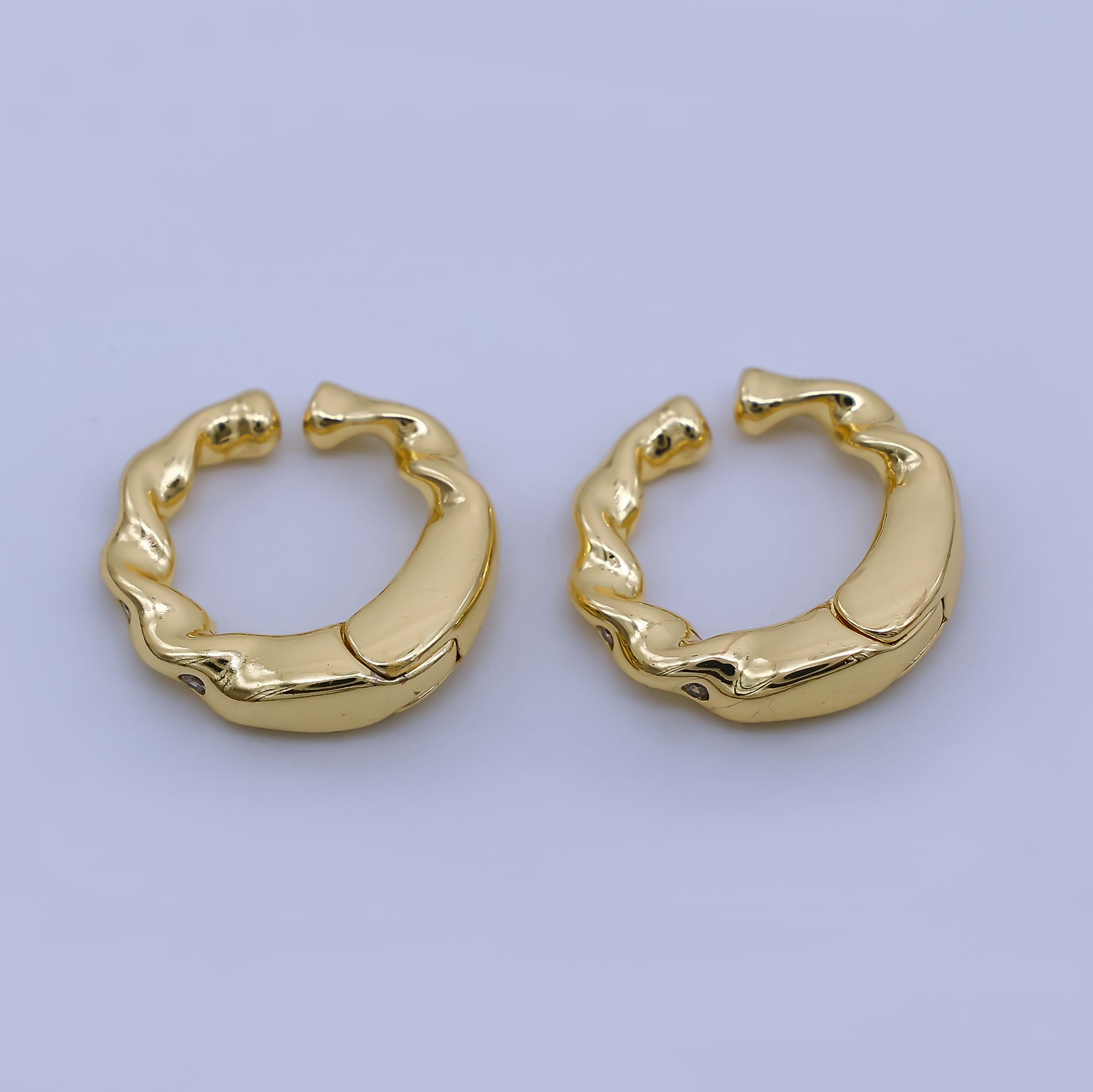 24K Gold Filled 14.5mm Molten Gold Hoop Earrings Modern Design | AI188