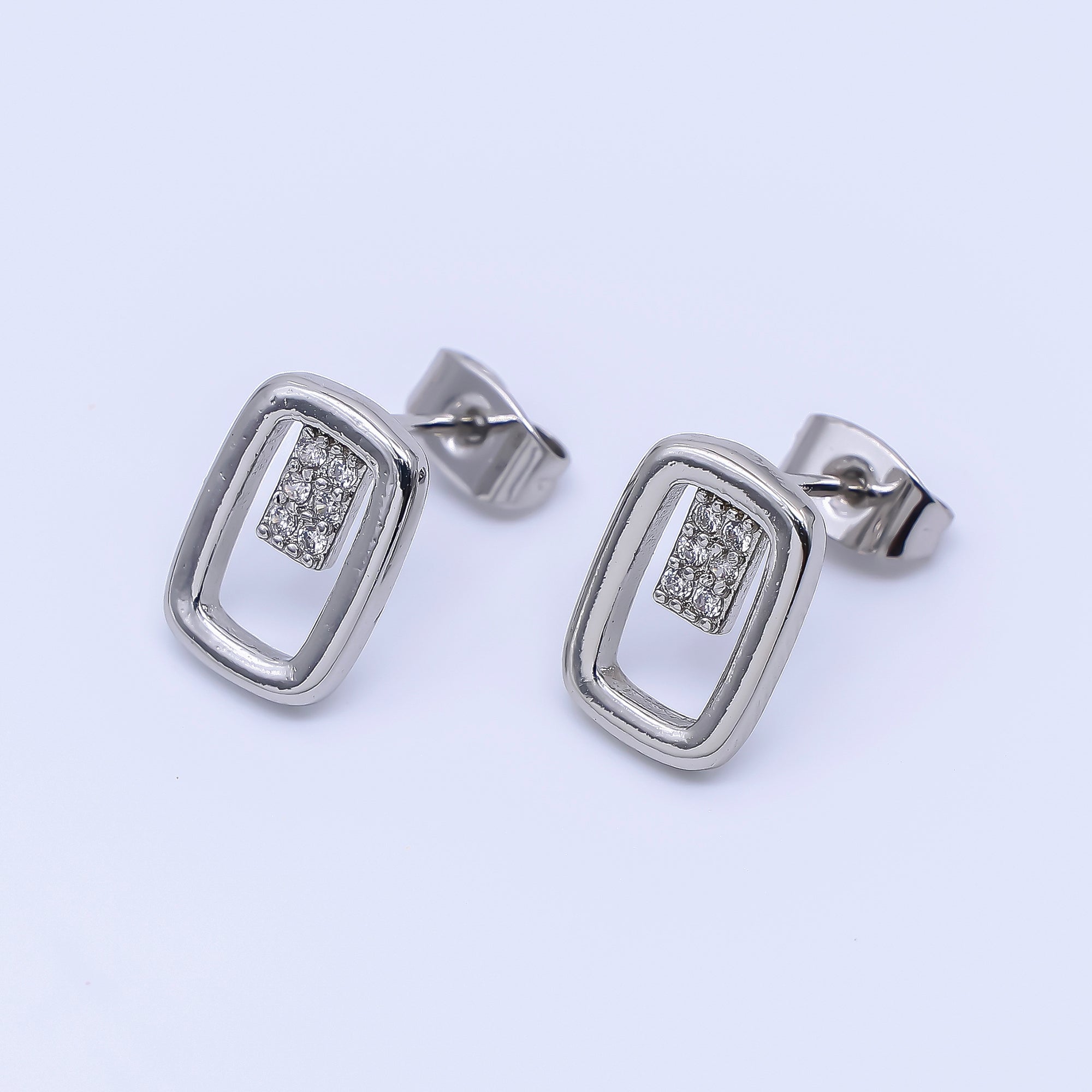 24K Gold Filled Micro Paved CZ Open Oval Centerpoint Stud Earrings in Gold & Silver | AI-425 AI-426