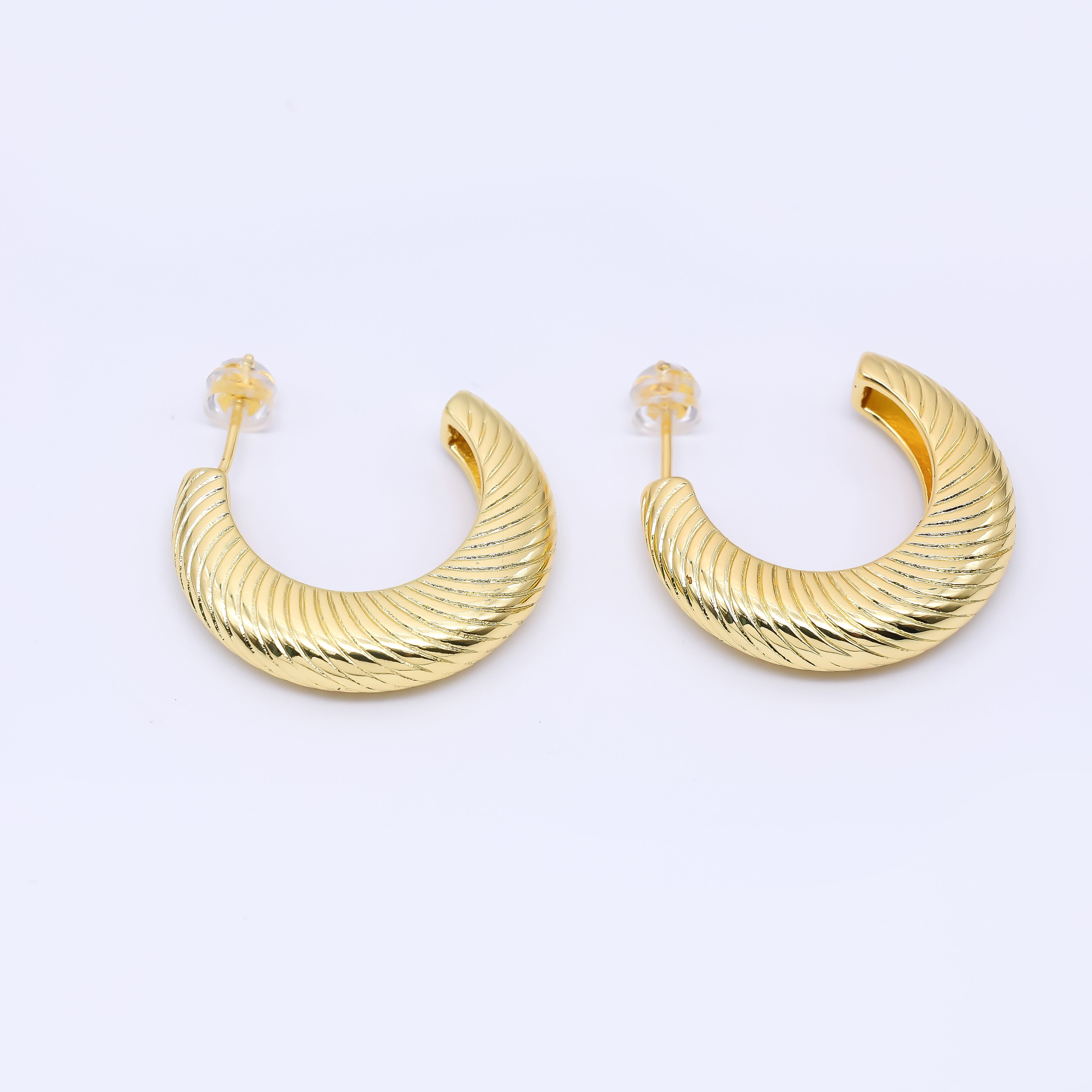 24K Gold Filled Textured Hoop C-Shaped Earrings | AI-455