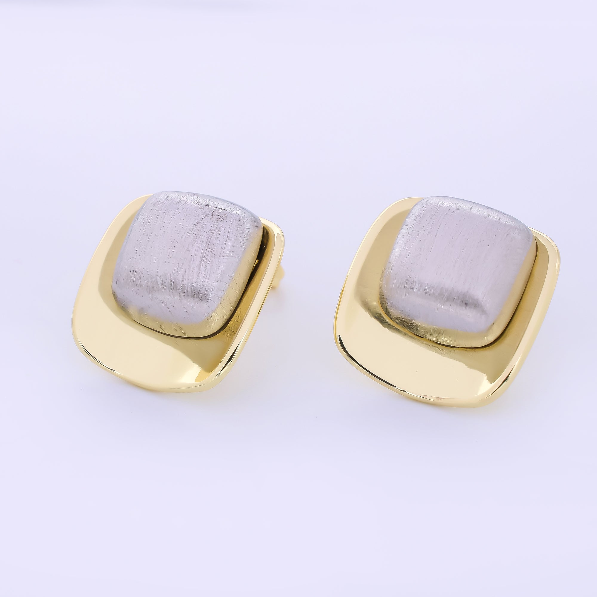 24K Gold Filled Mixed Metal Square Nail-Shaped Drop Stud Earrings | AI460
