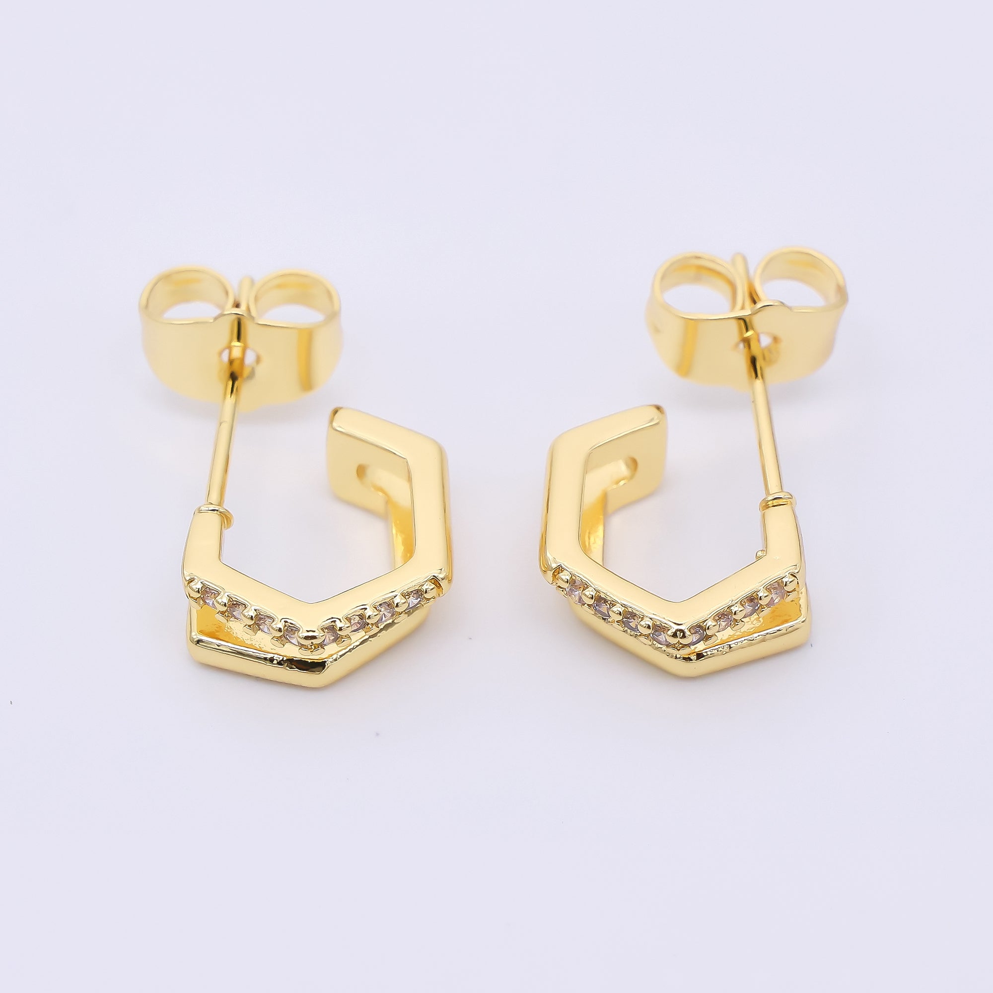 24K Gold Filled 10.5mm Micro Paved CZ Edged Claw Cartilage C-Shaped Hoops Earrings | AI462