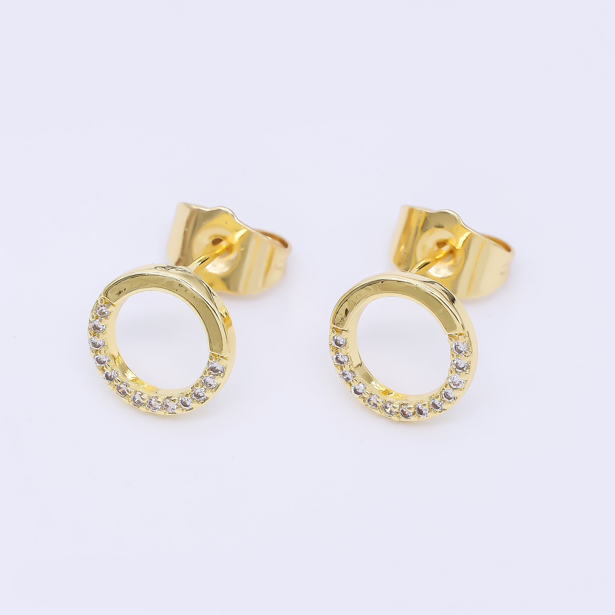 24K Gold Filled 9.5mm Micro Paved CZ Open Round Stud Earrings | AI463