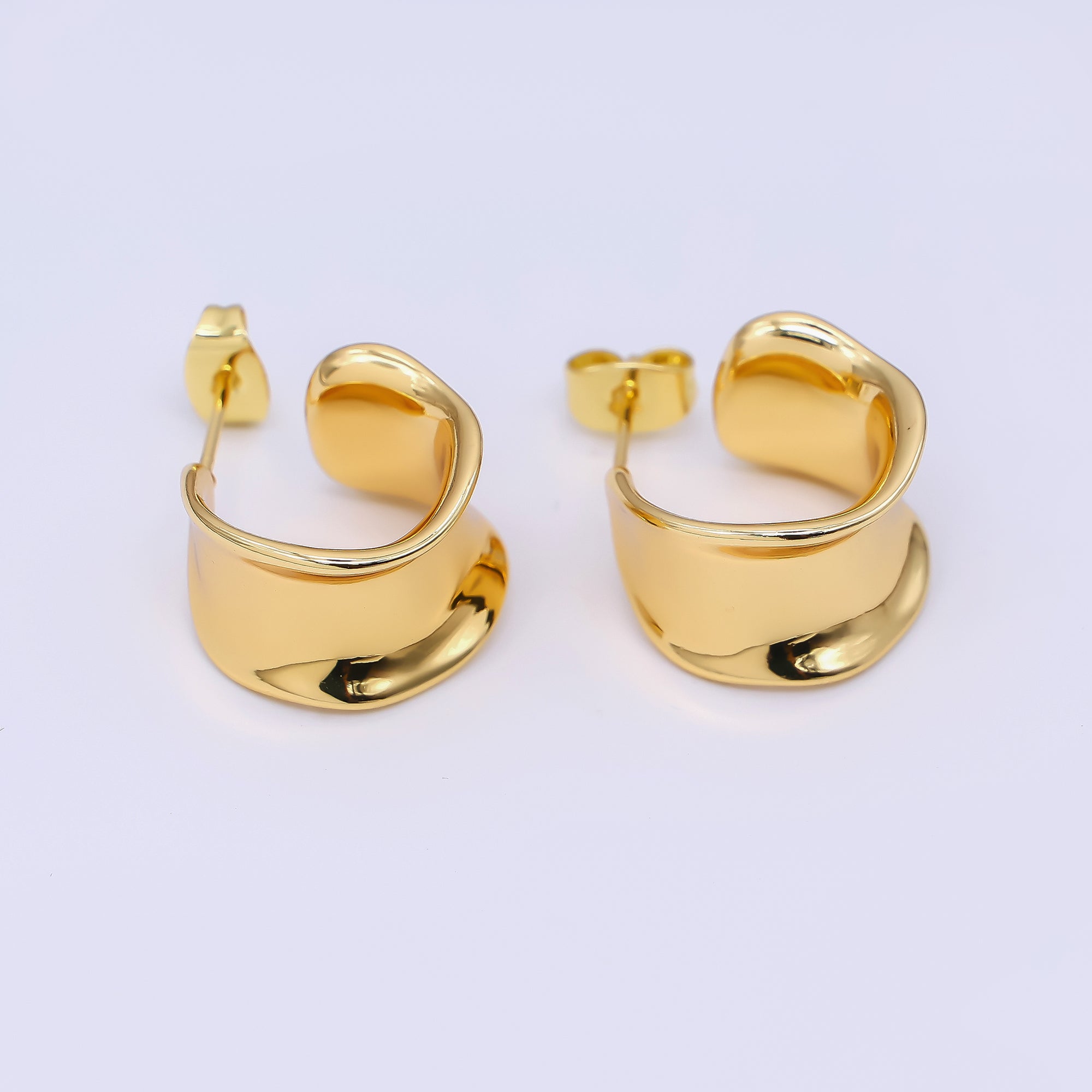 24K Gold Filled 15.5mm Wide Molten C-Shaped Hoop Earrings | AI464