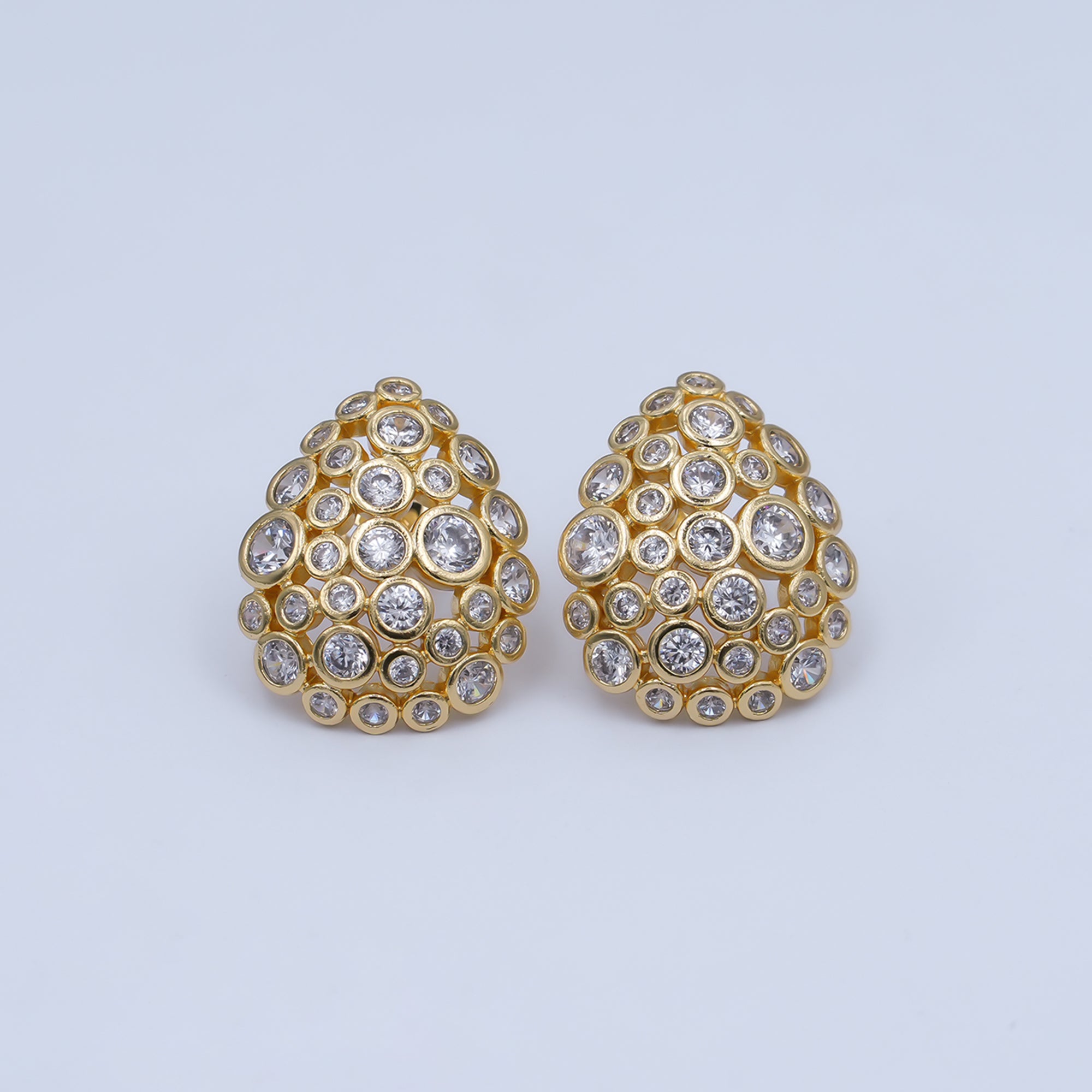 24K Gold Filled Clear CZ Bubble Teardrop Stud Earrings in Gold & Silver | AI471 AI541