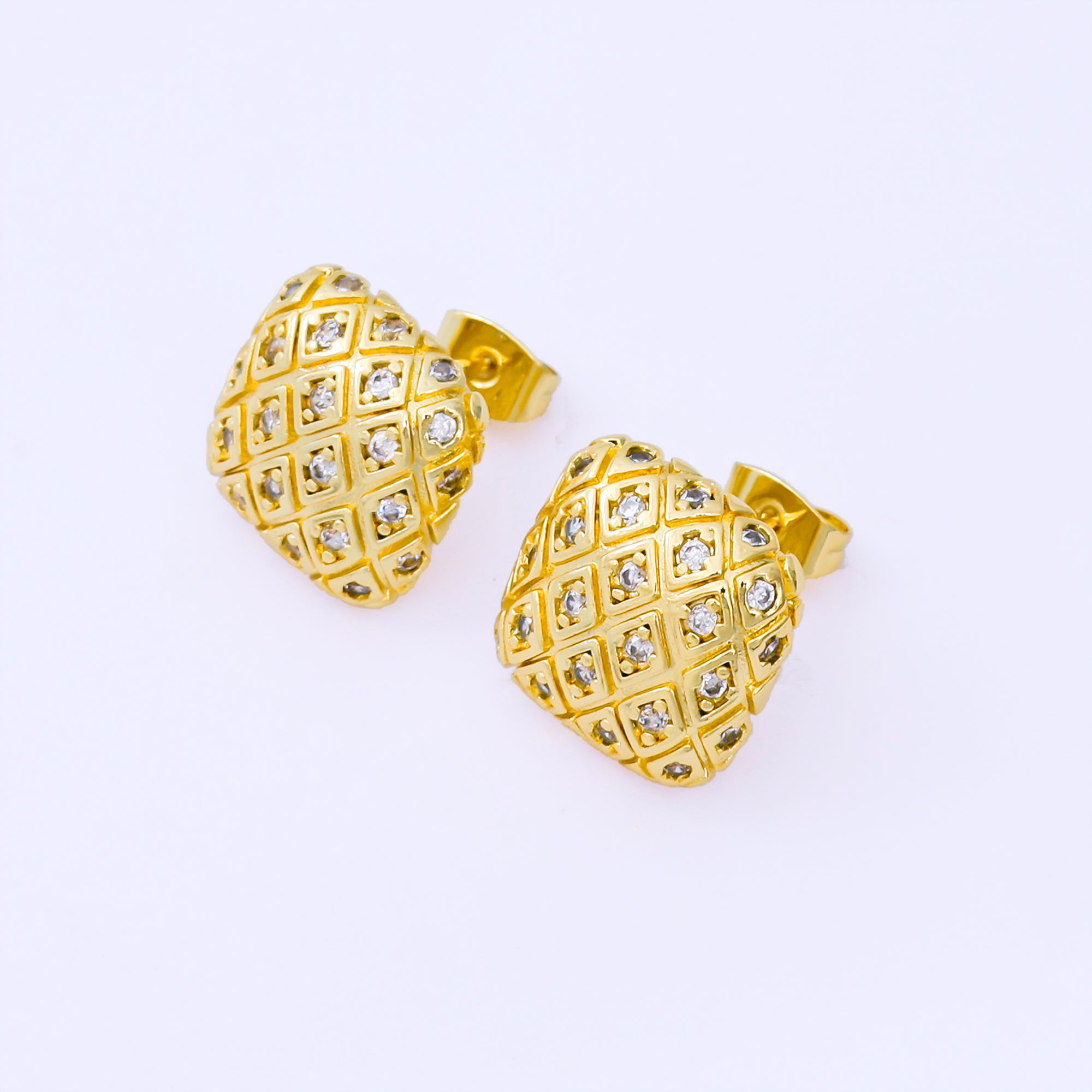 24K Gold Filled Micro Paved CZ Rhombus Dainty Stud Earrings | AI477