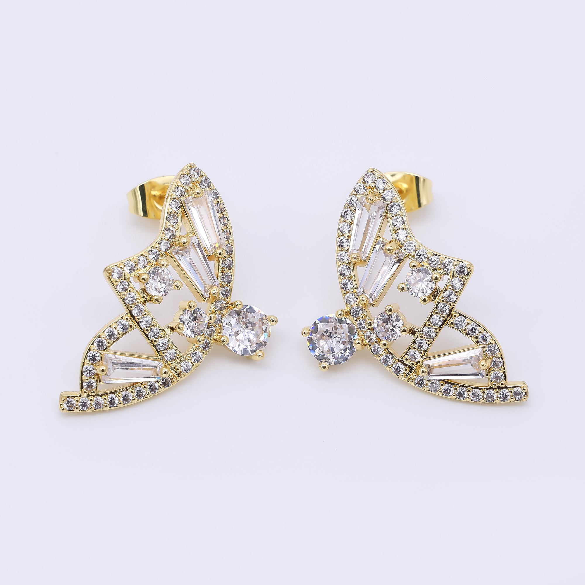 24K Gold Filled Clear CZ Cluster Micro Paved Butterfly Wings Set Stud Earrings | AI481