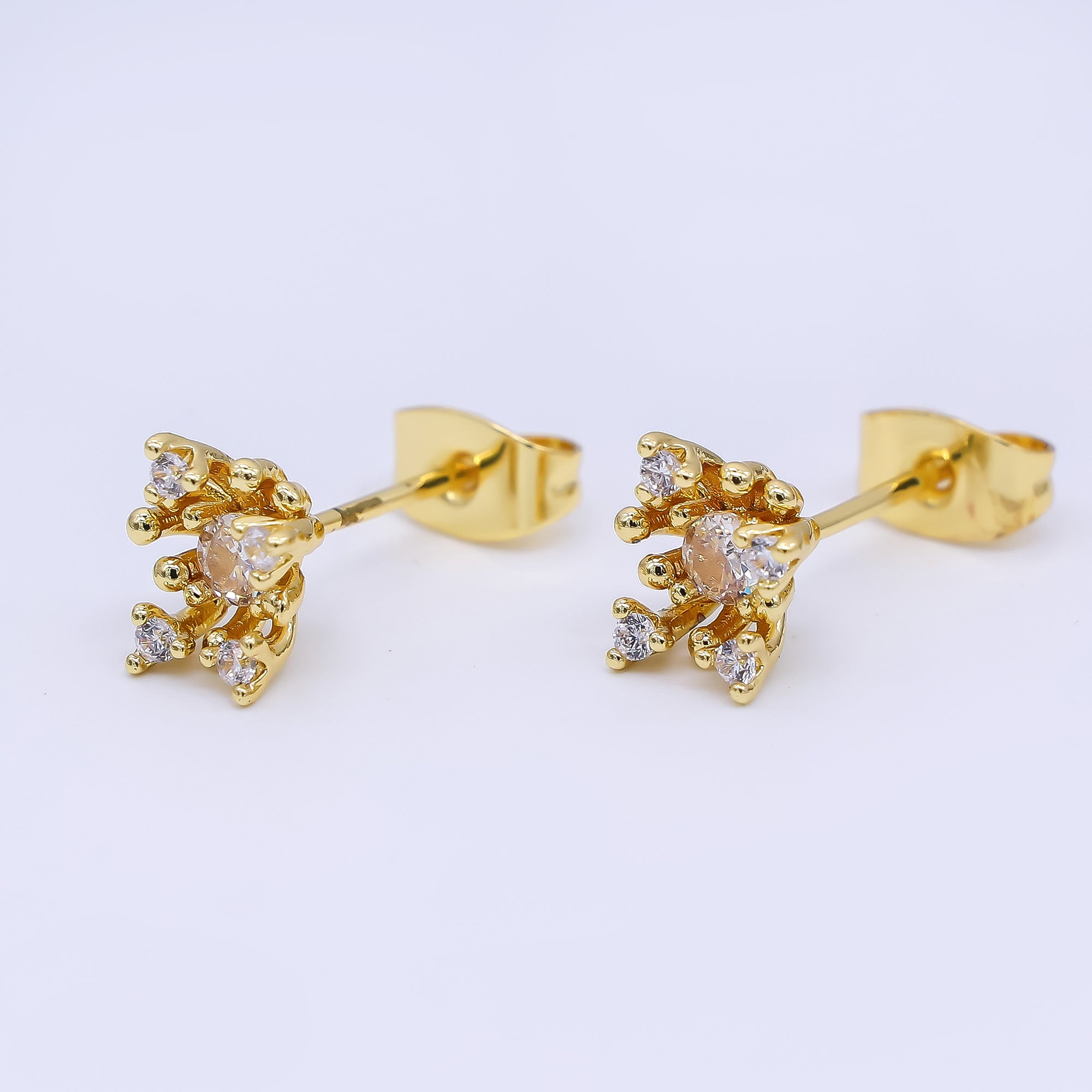 24K Gold Filled 7mm Clear CZ Dotted Geometric Stud Earrings in Gold & Silver | AI484 AI485