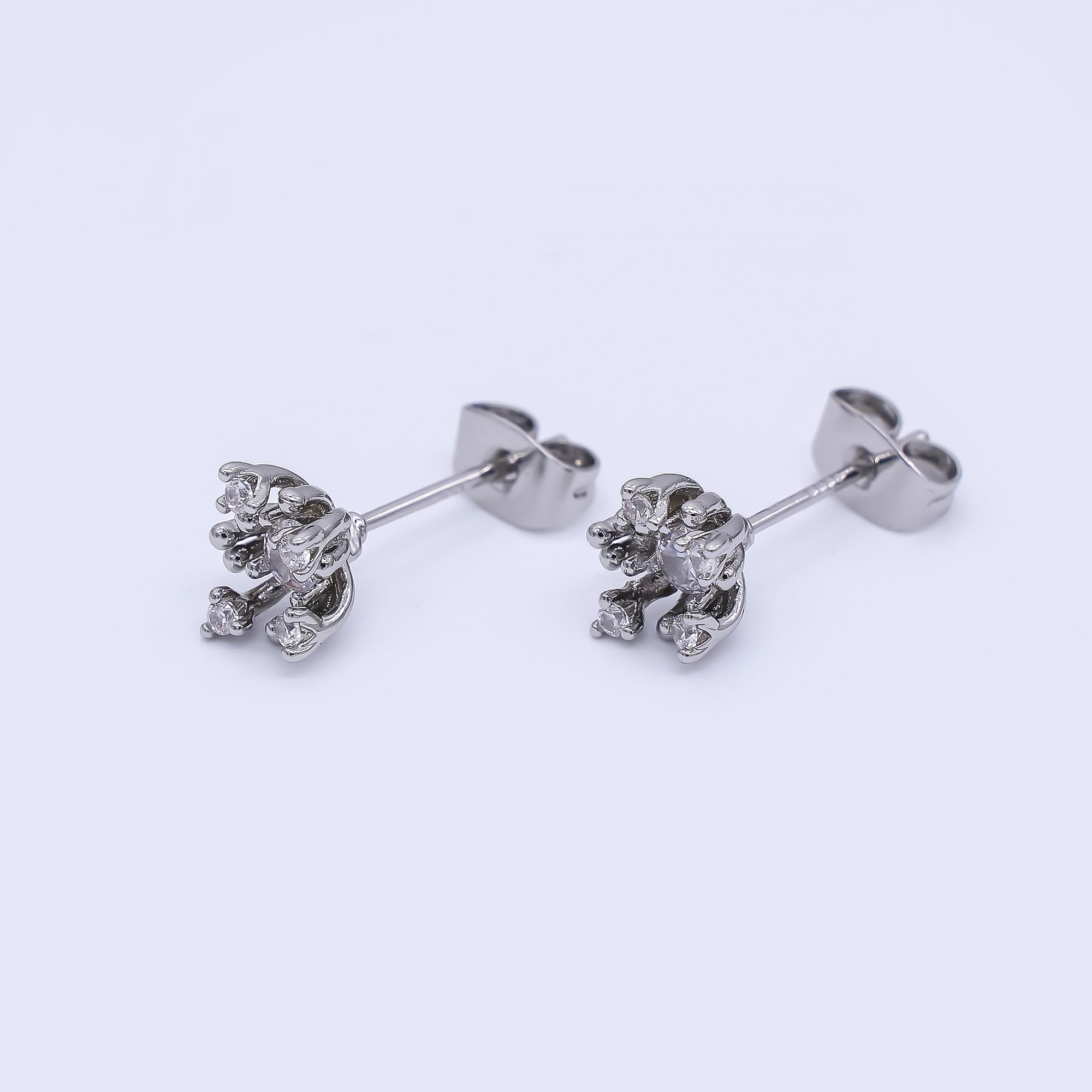 24K Gold Filled 7mm Clear CZ Dotted Geometric Stud Earrings in Gold & Silver | AI484 AI485