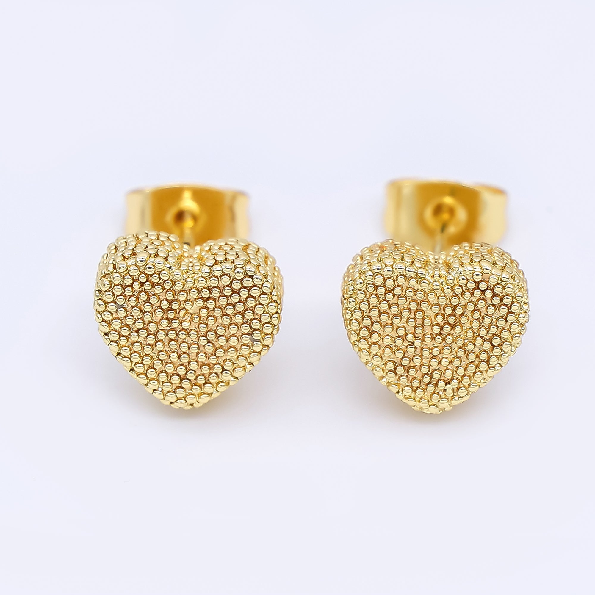 24K Gold Filled 8.5mm Dotted Chubby Heart Stud Earrings | AI00489
