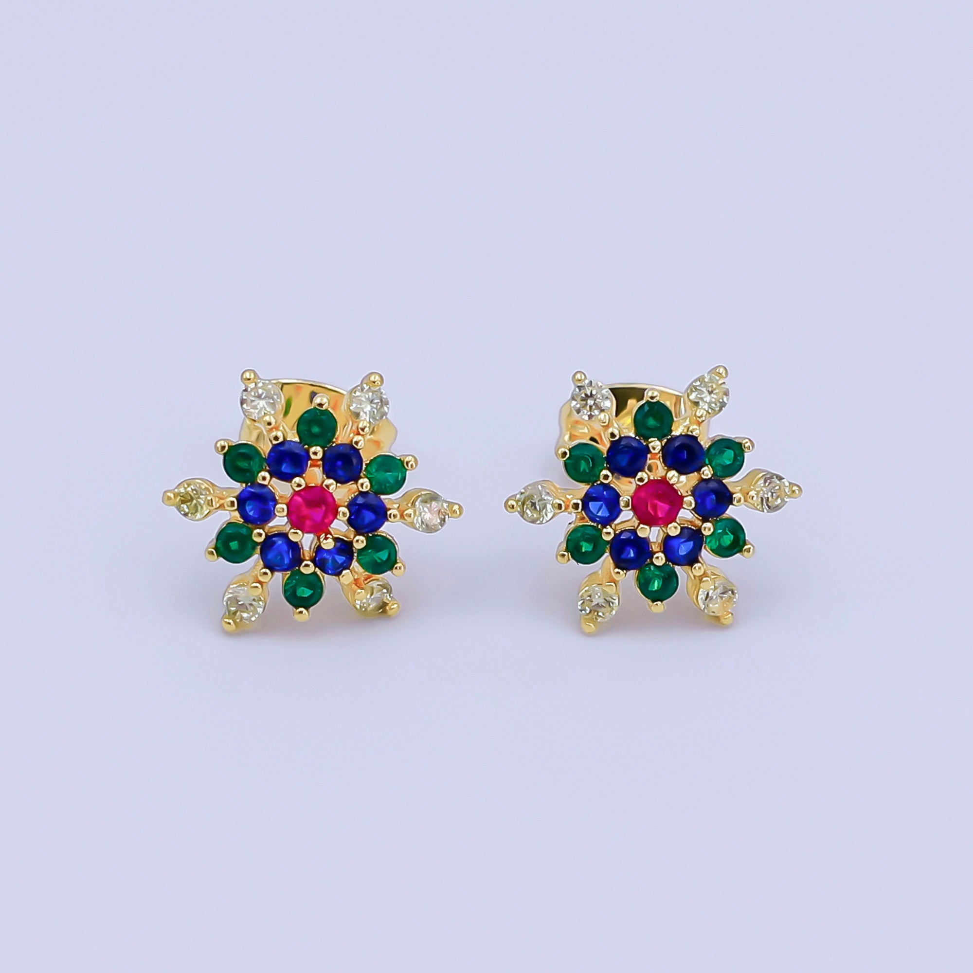 24K Gold Filled Multicolor CZ Dome Star Stud Earrings in Gold & Silver | AI521 AI522