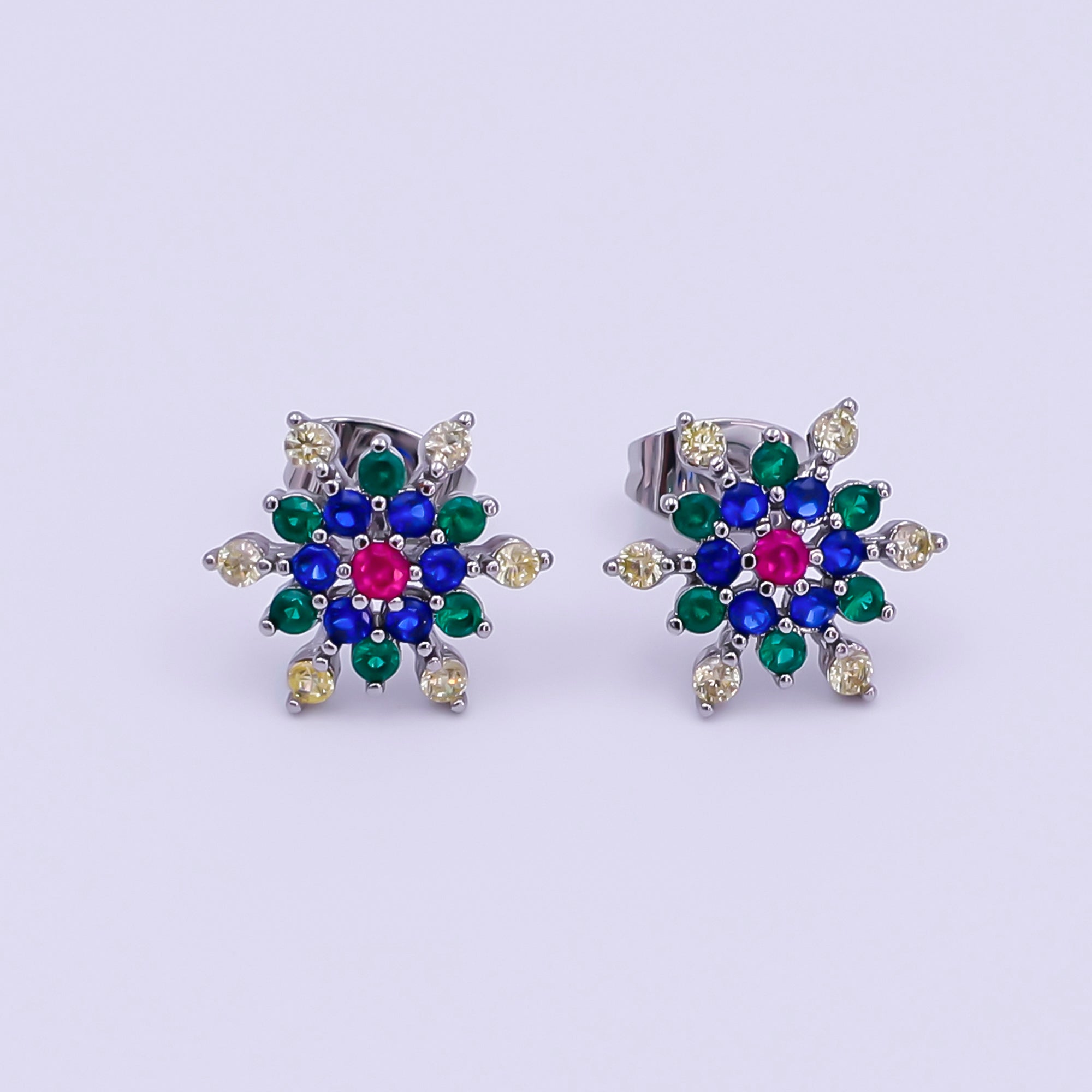 24K Gold Filled Multicolor CZ Dome Star Stud Earrings in Gold & Silver | AI521 AI522