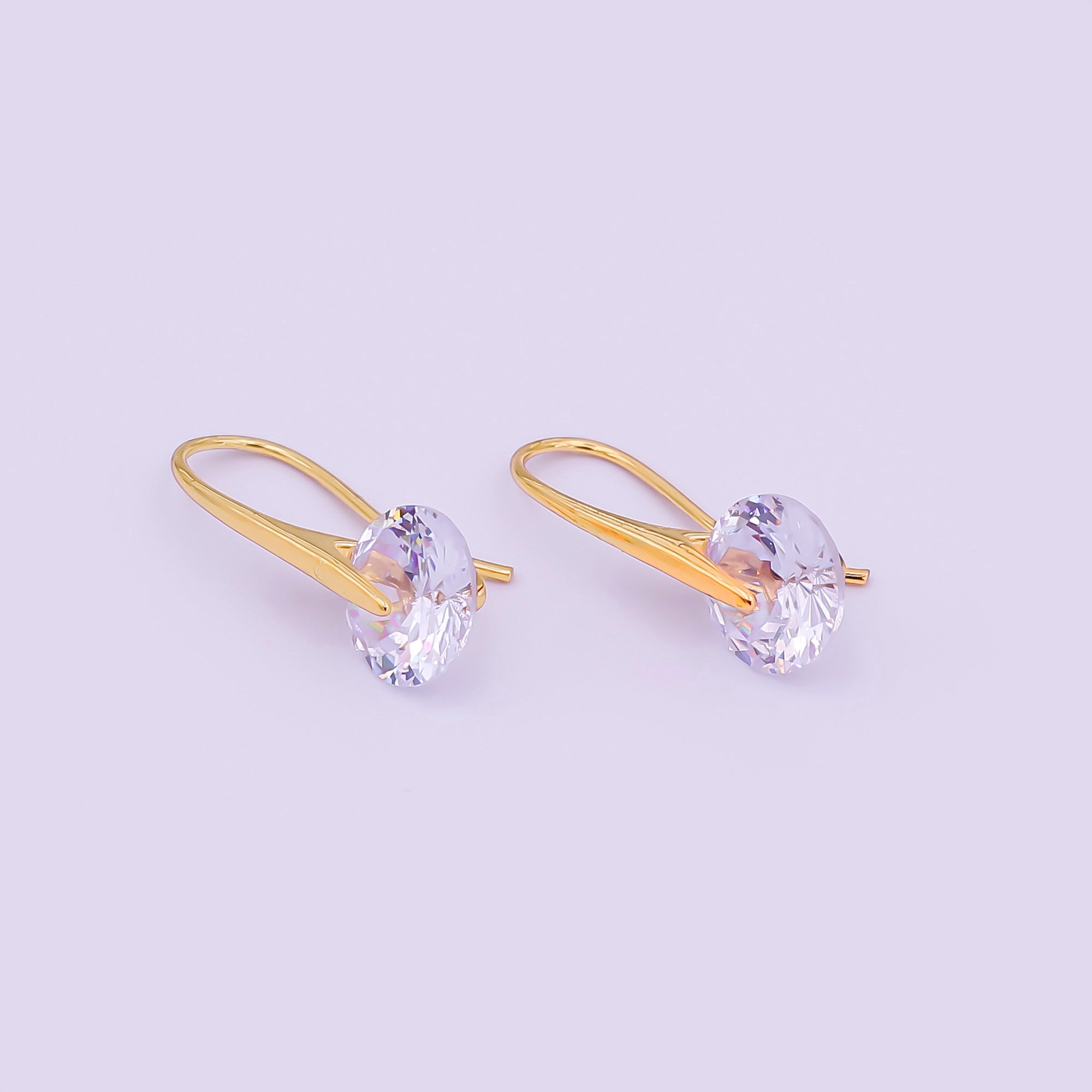 24K Gold Filled Round CZ Sparkly Round Circle Drop Hook Earrings in Gold & Silver | AI-525 AI-526
