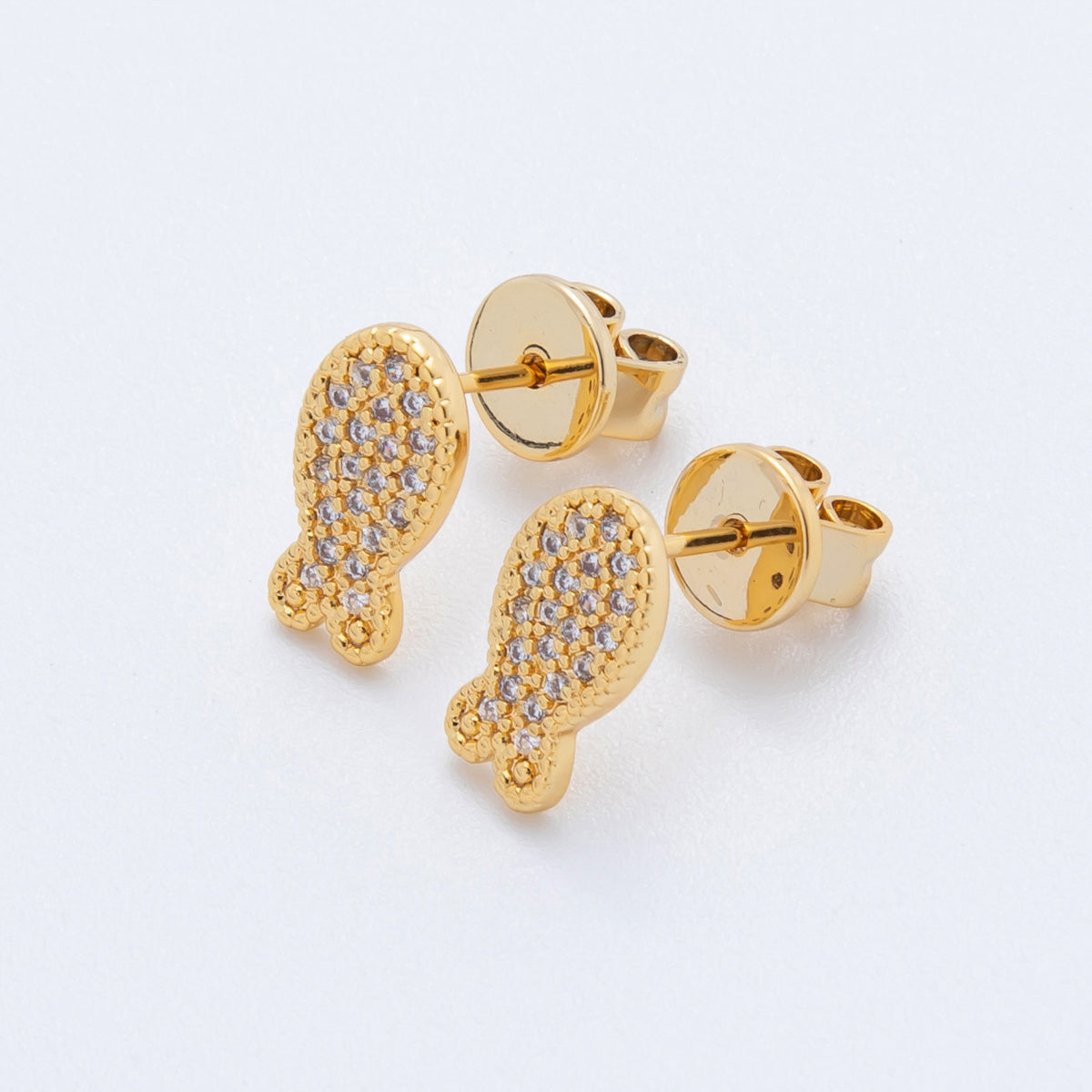 18K Gold Filled Purple, White, Green, Pink, Red Micro Paved CZ Fish Studs Earrings | AJ173 - AJ177