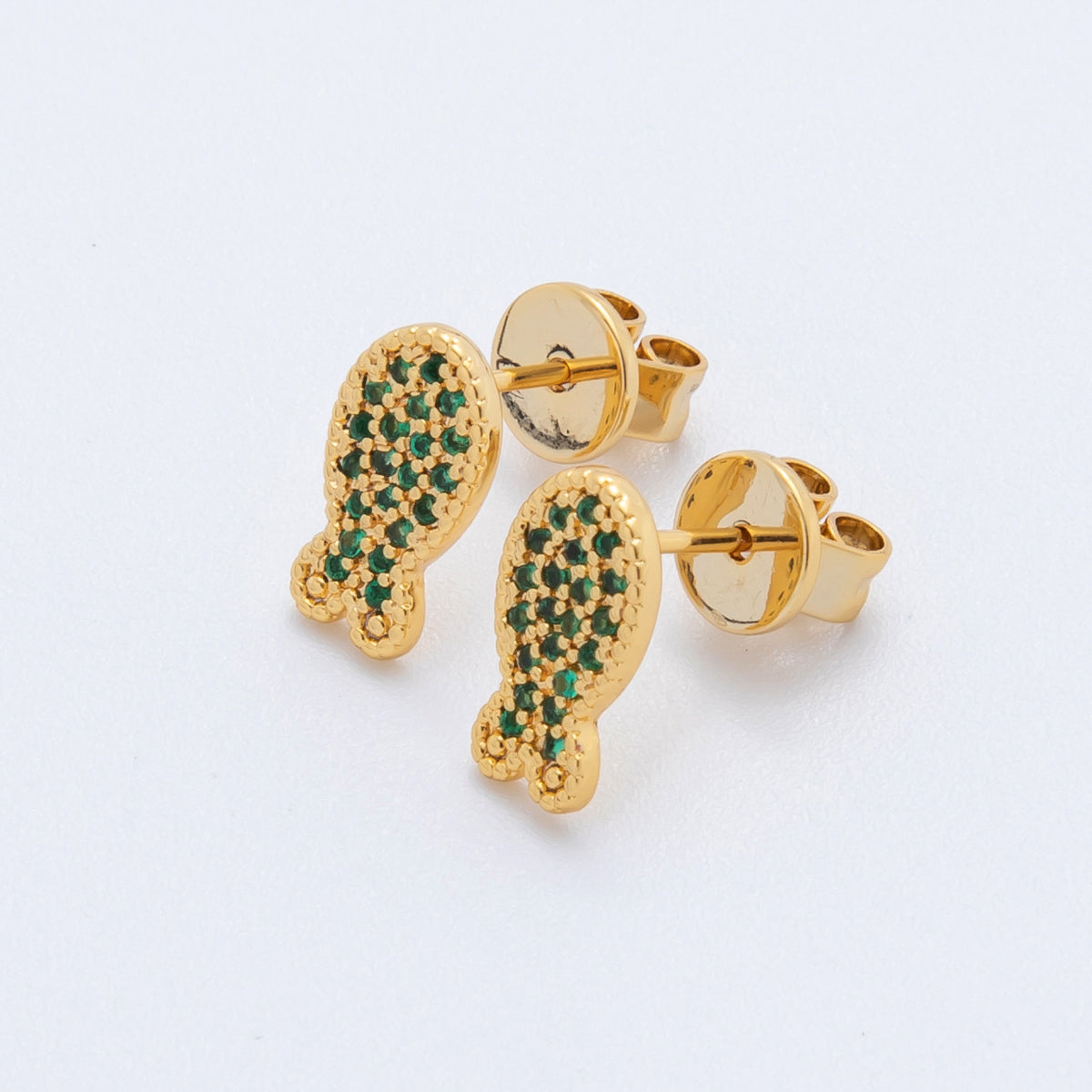 18K Gold Filled Purple, White, Green, Pink, Red Micro Paved CZ Fish Studs Earrings | AJ173 - AJ177