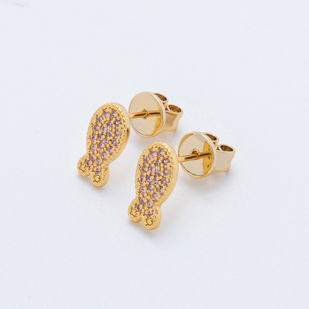 18K Gold Filled Purple, White, Green, Pink, Red Micro Paved CZ Fish Studs Earrings | AJ173 - AJ177