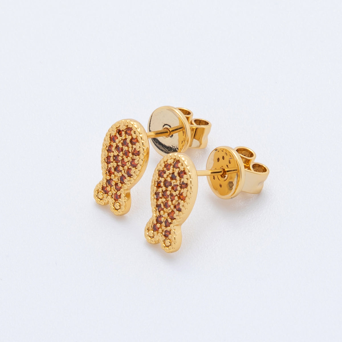18K Gold Filled Purple, White, Green, Pink, Red Micro Paved CZ Fish Studs Earrings | AJ173 - AJ177