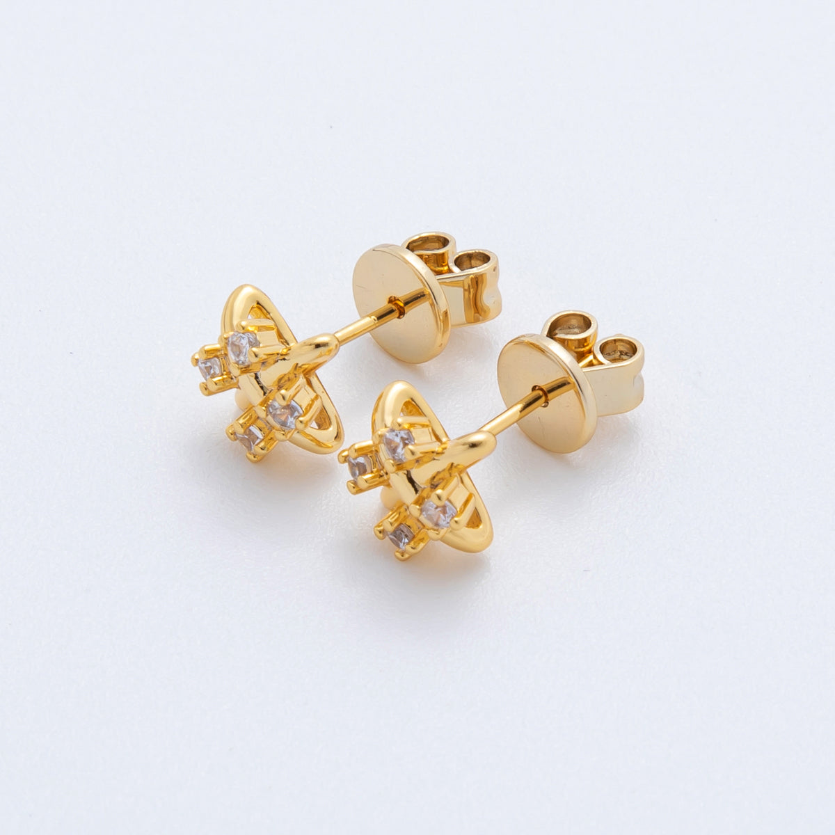 18K Gold Filled Clear Round CZ Flower Snowflakes Studs Earrings | AJ-179