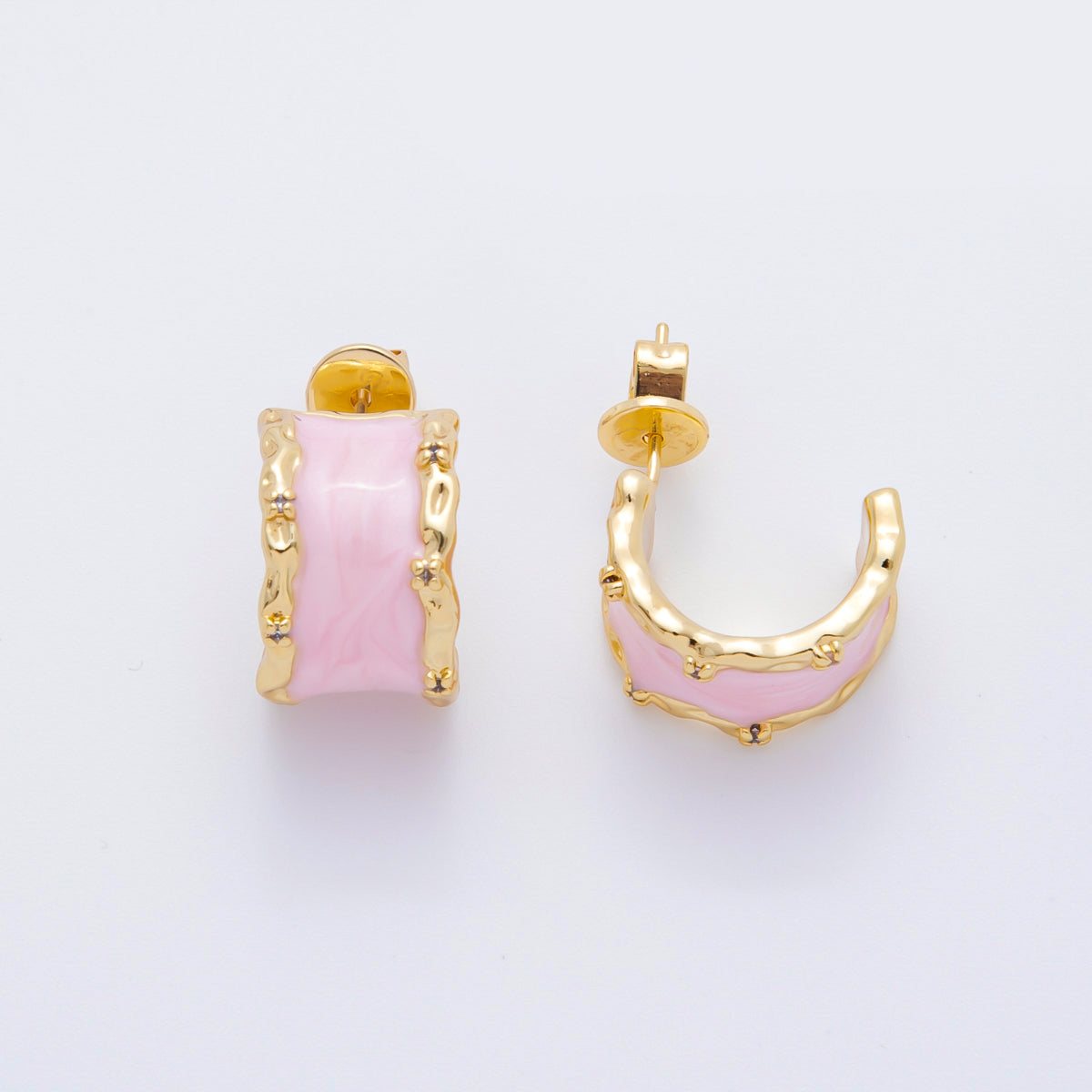 18K Gold Filled Enamel Geometric Curve C-Hoops Earrings in White, Blue, & Pink | AJ198 - AJ200