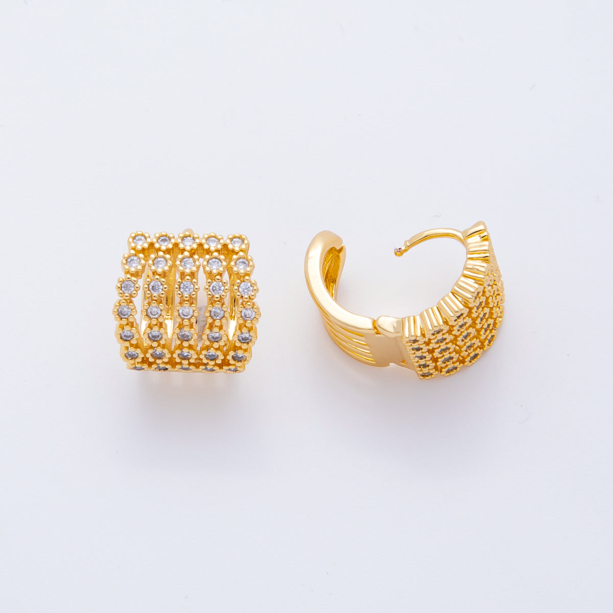 18K Gold Filled Micro Paved CZ Dome English Lock Hoops Earrings | AJ201