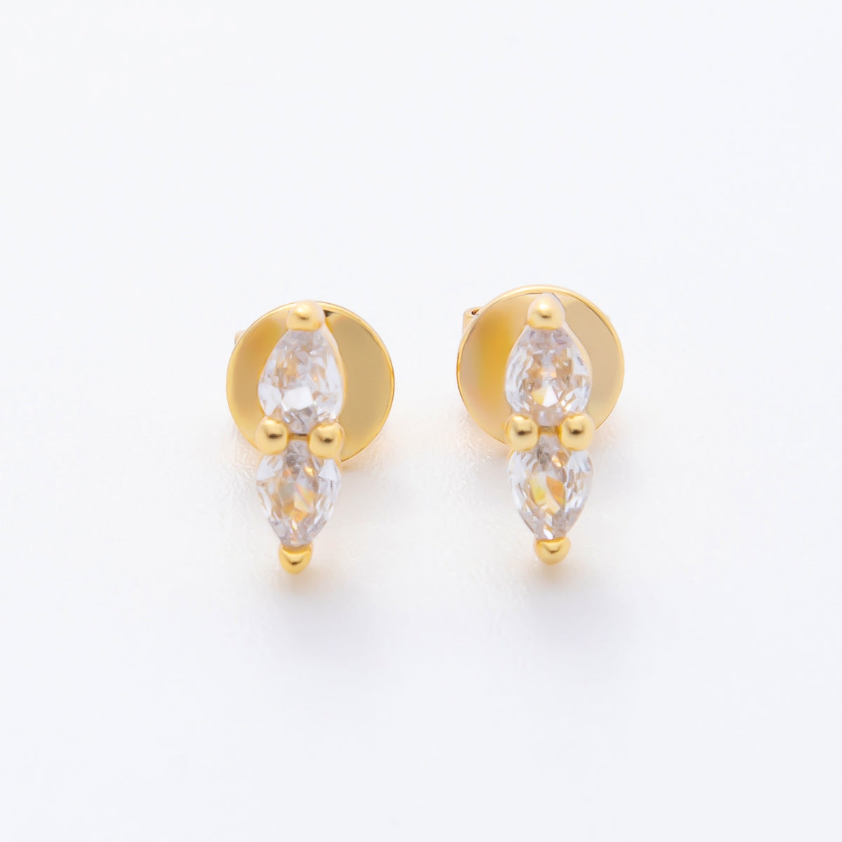 18K Gold Filled Twin Teardrop Linear CZ Dainty Studs Earrings | AJ203
