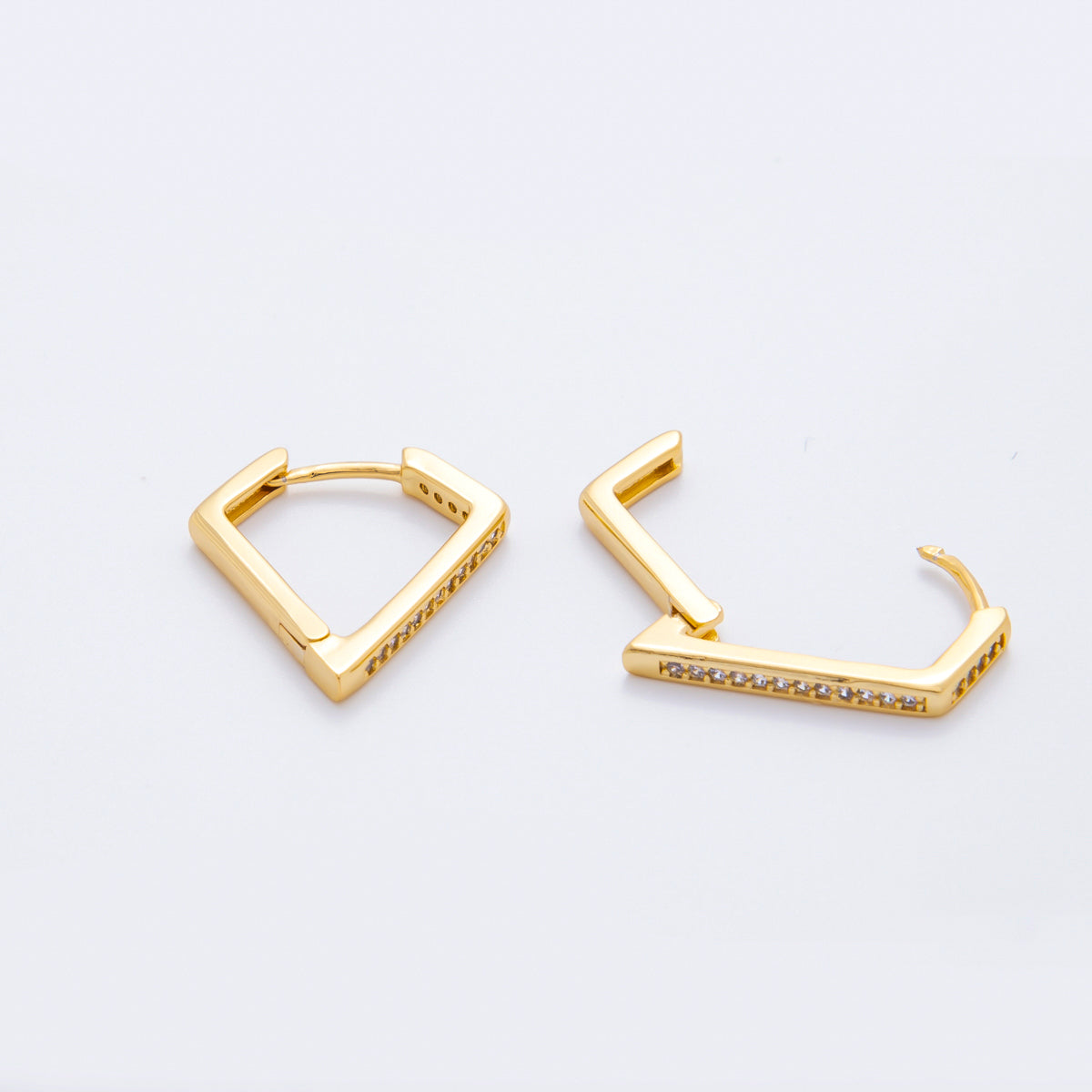 18K Gold Filled Micro Paved CZ Diamond-Shaped Geometrical Lever Back Hoops Earrings | AJ222