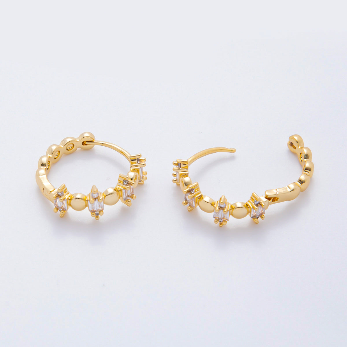 18K Gold Filled Square-Cut CZ Half-Crown Lever Back Hoops Earrings | AJ223