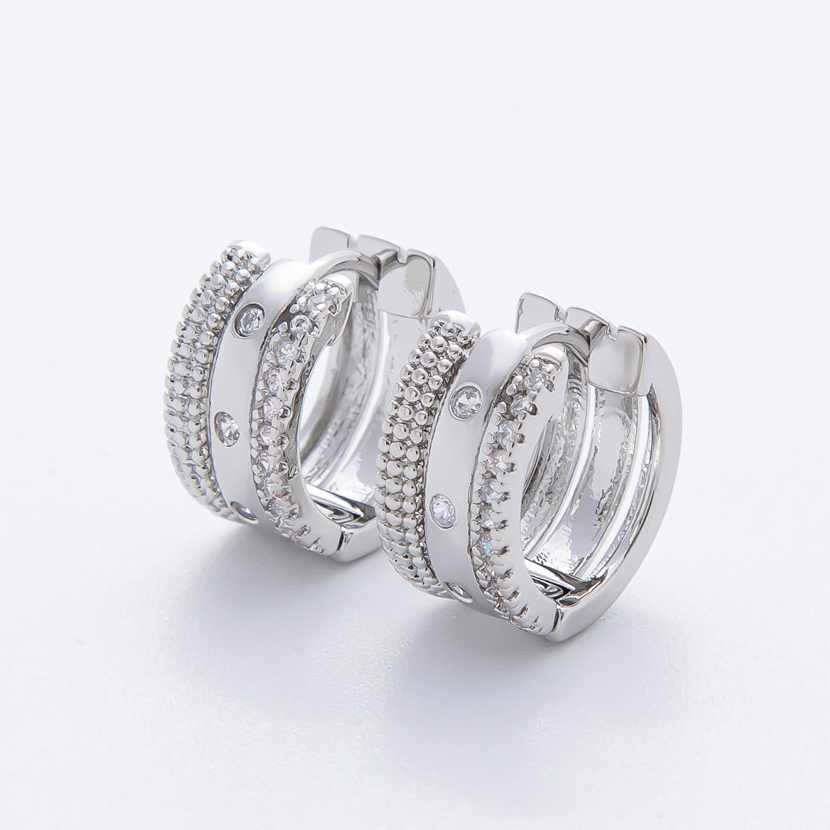 14K Gold Filled Micro Paved CZ Triple Theme Huggie Hoops Earrings | AJ226 AJ227