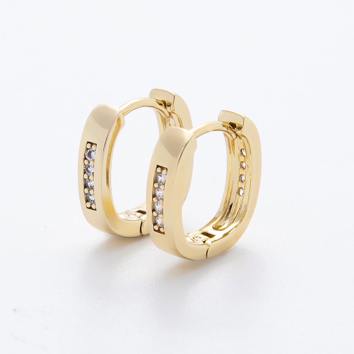 14K Gold Filled 13mm Micro Paved CZ U-Shaped Huggie Hoops Earrings | AJ240