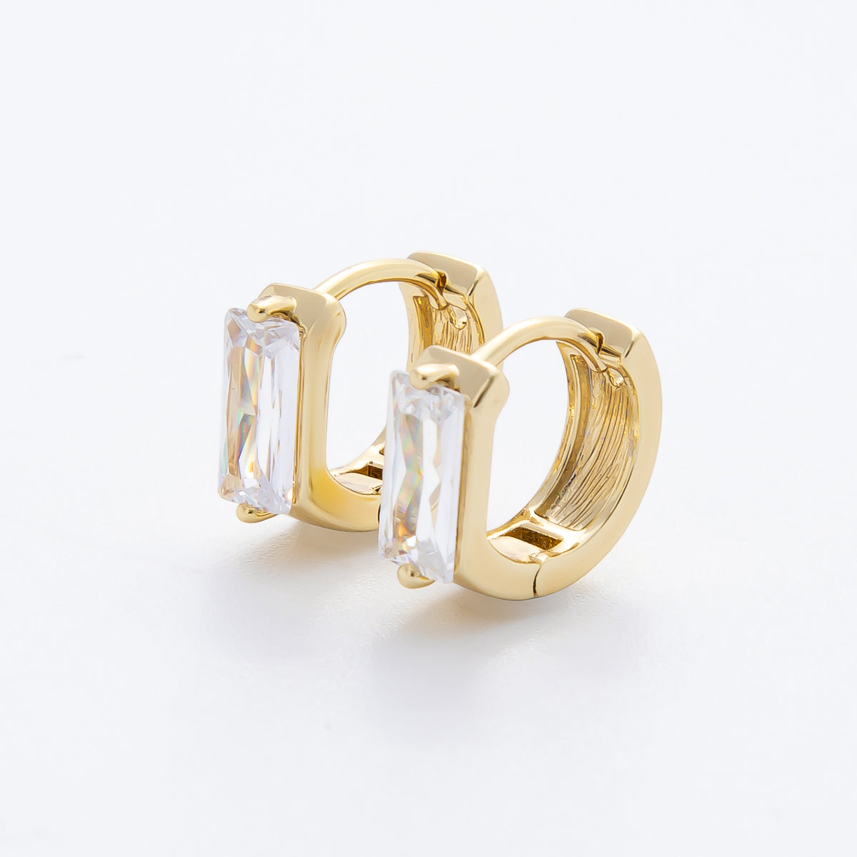 14K Gold Filled 11.5mm Clear Baguette CZ Huggie Earrings | AJ244