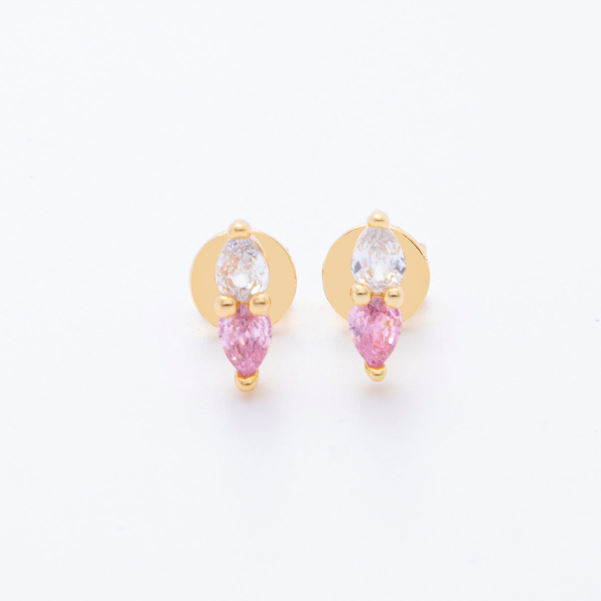 18K Gold Filled 9.5mm Pink, Purple CZ Twin Teardrop Linear Studs Earrings | AJ275 AJ276