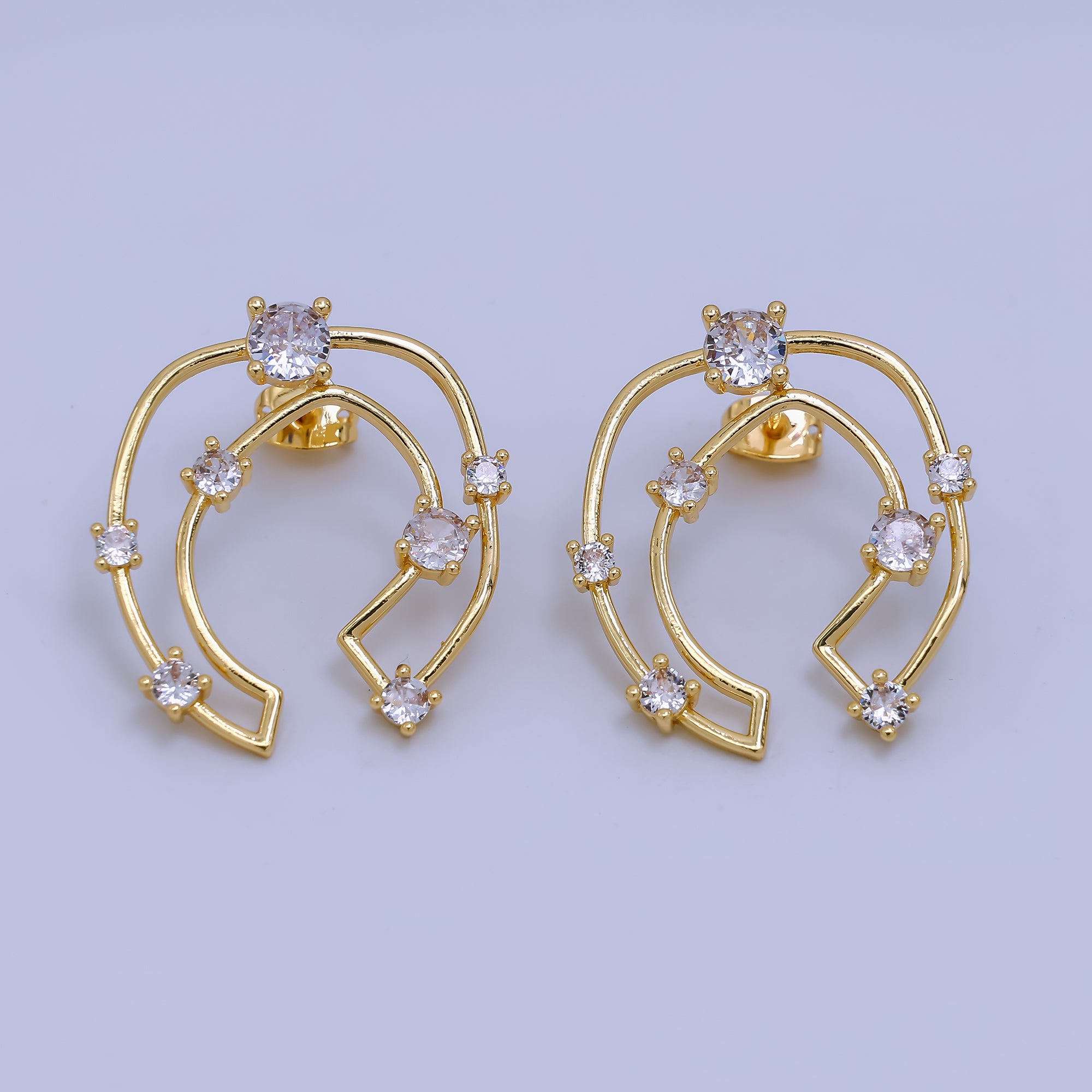 24K Gold Filled Micro Paved CZ Stars Orbit Drop Stud Earrings | AJ-047
